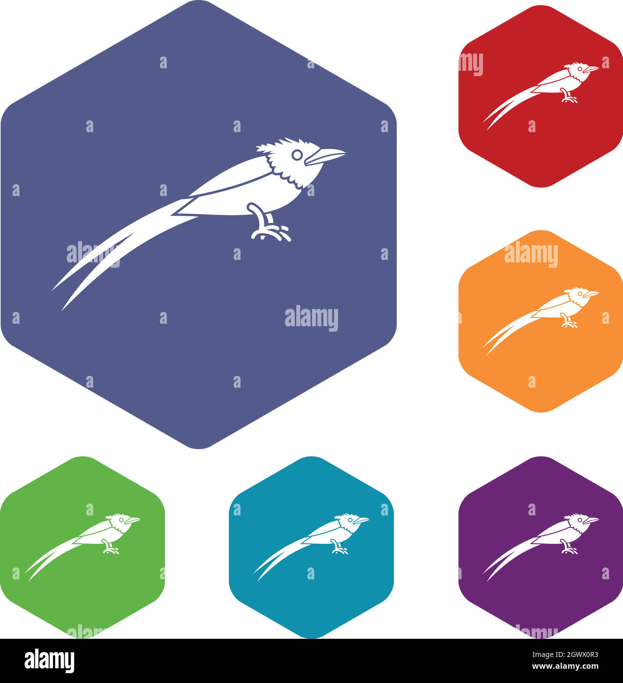 Asian paradise flycatcher icons set Stock Vector