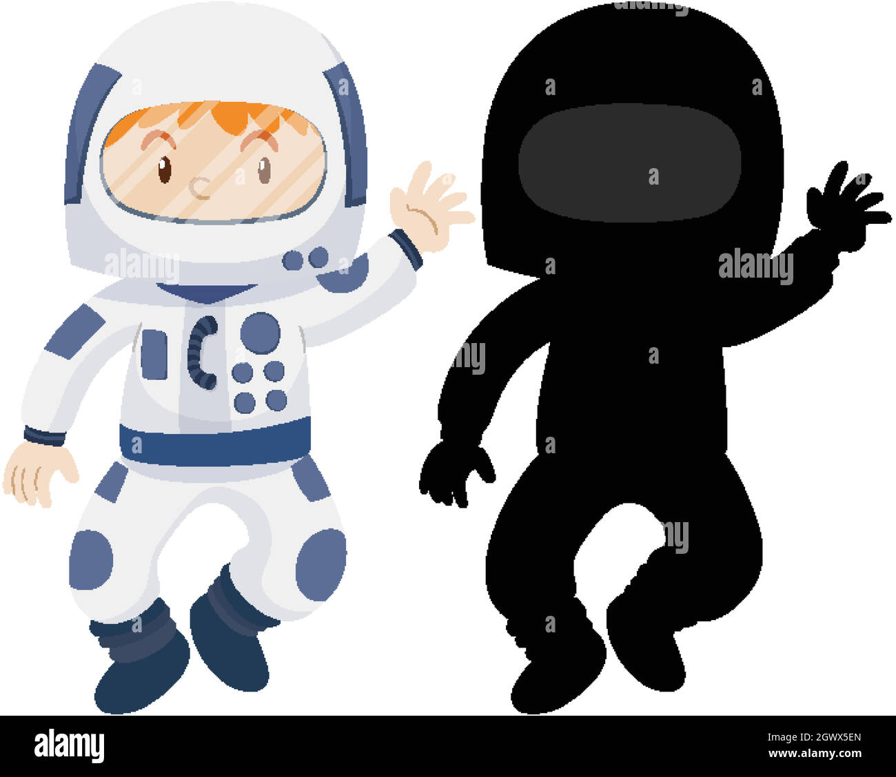 Kid wearing astronaut costume with its silhouette Stock Vector