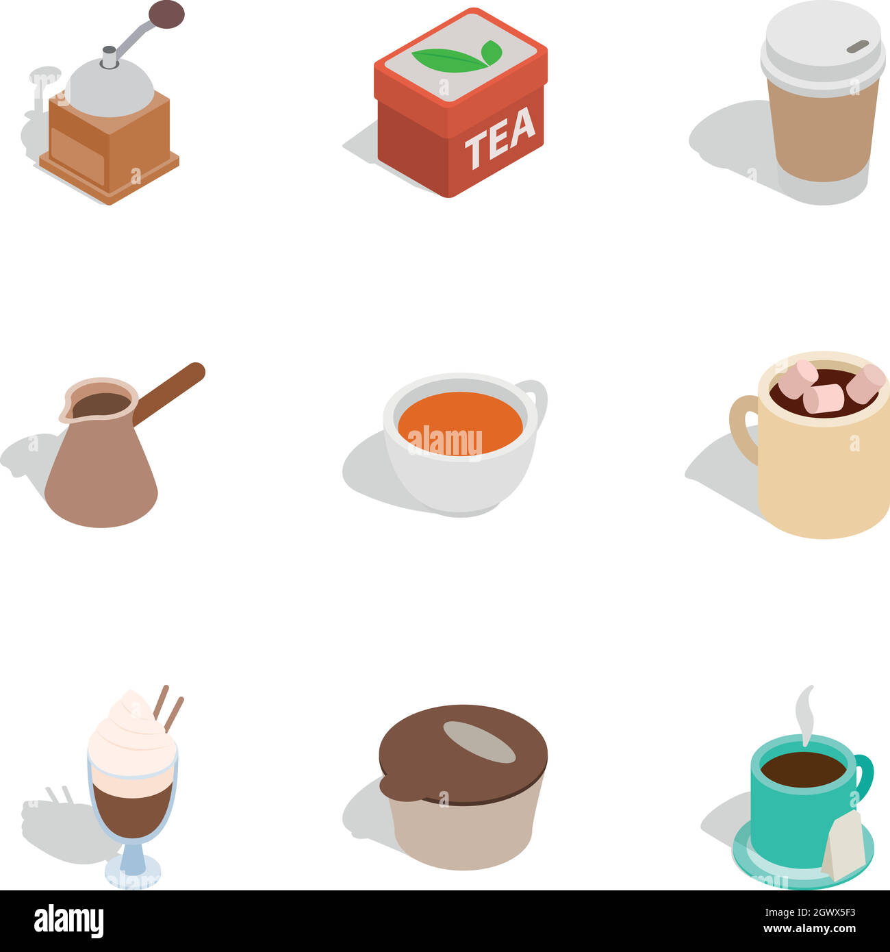 Coffee shop icons, isometric 3d style Stock Vector