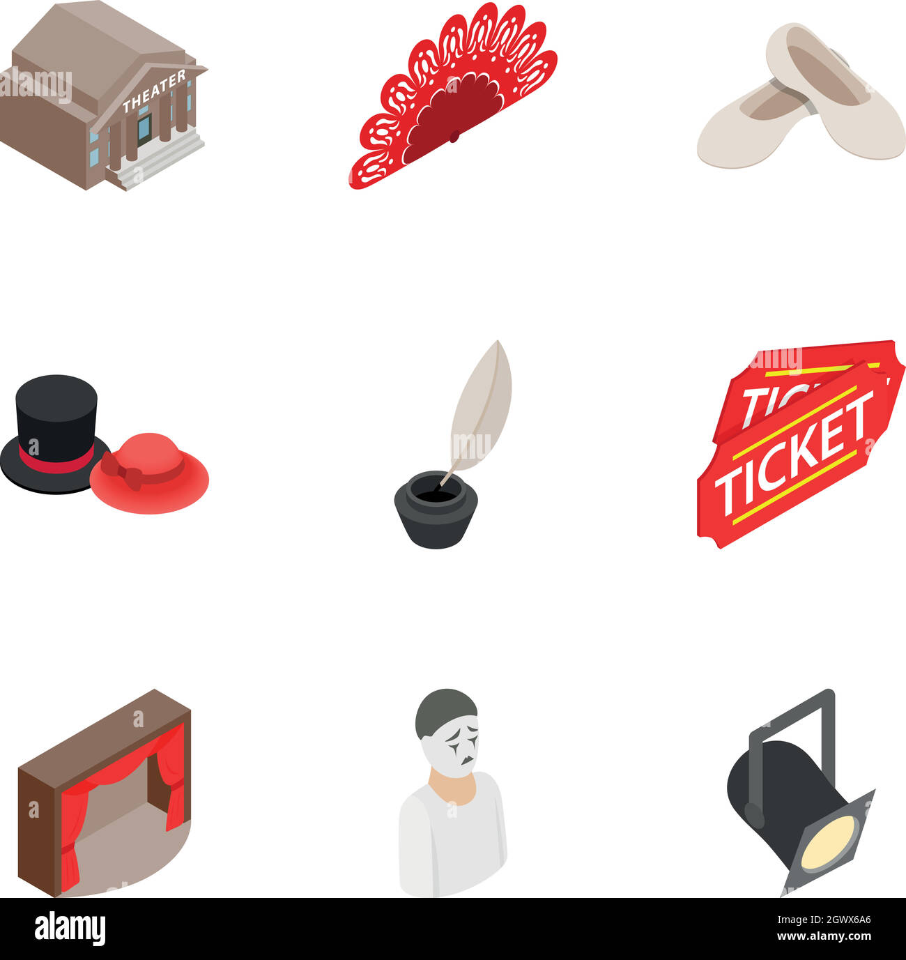 Culture and art icons set, isometric 3d style Stock Vector