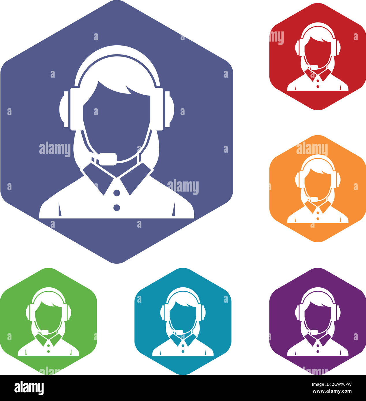 Business woman with headset icons set Stock Vector