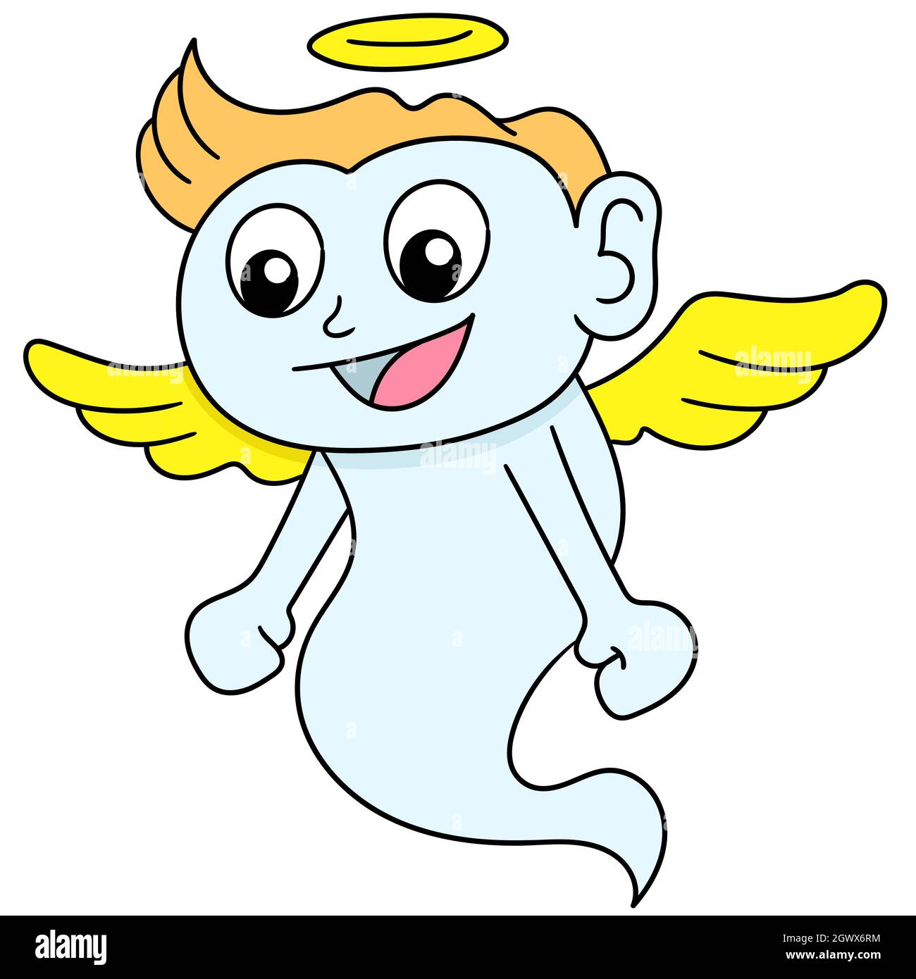 cartoon sticker of a boy's spirit flying with wings Stock Vector