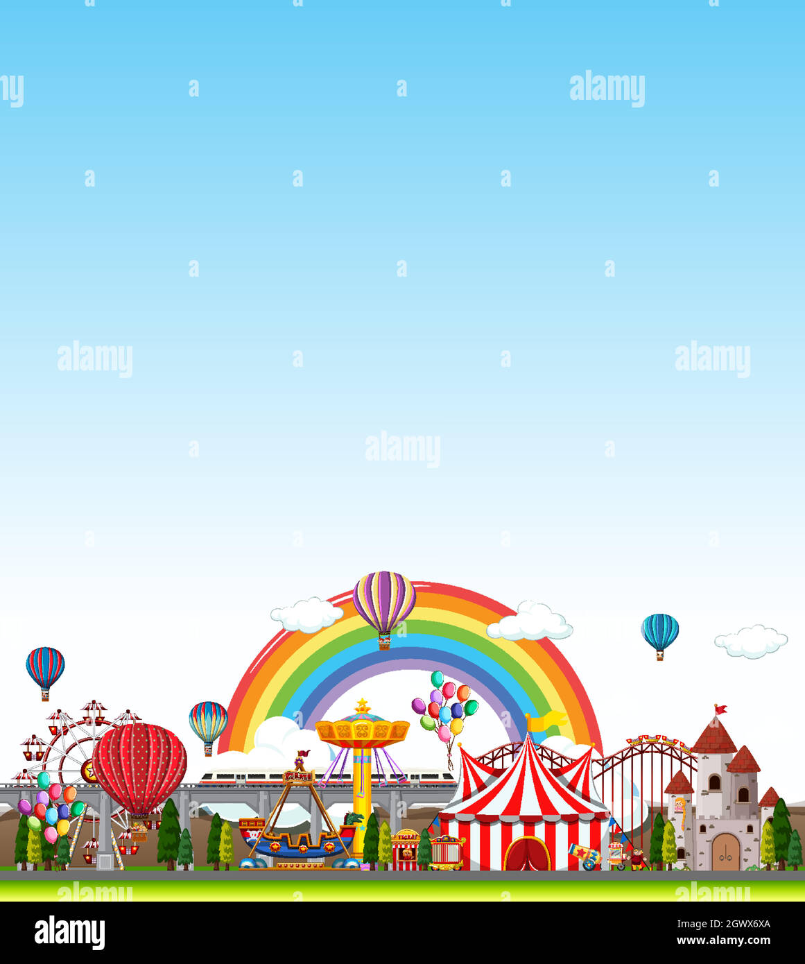 Amusement park scene at daytime with blank bright blue sky Stock Vector ...