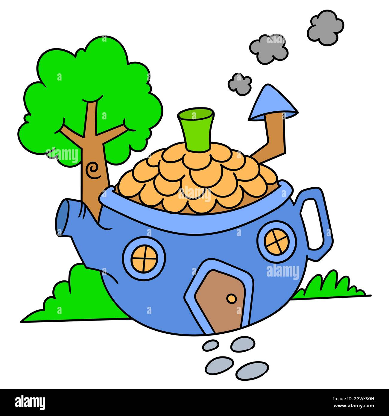 doodle cartoon teapot shaped blue house Stock Vector Image & Art Alamy