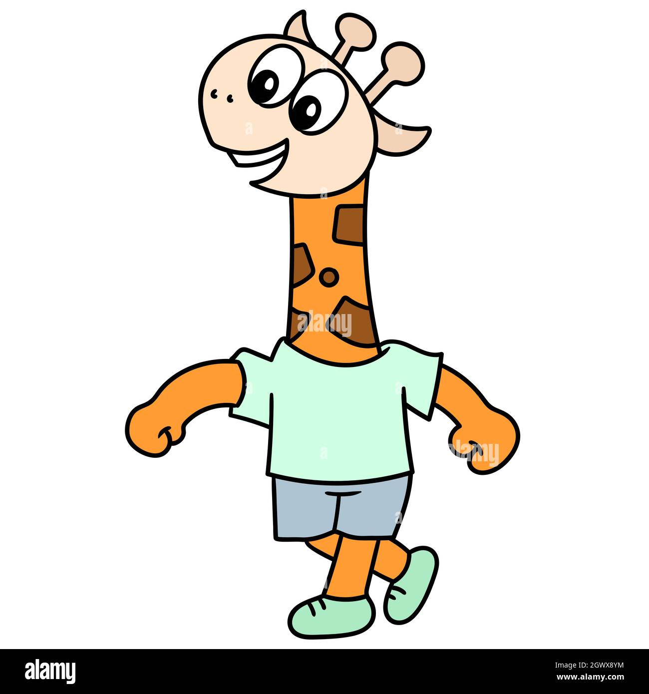 boy walking giraffe with a smiling face Stock Vector Image & Art - Alamy