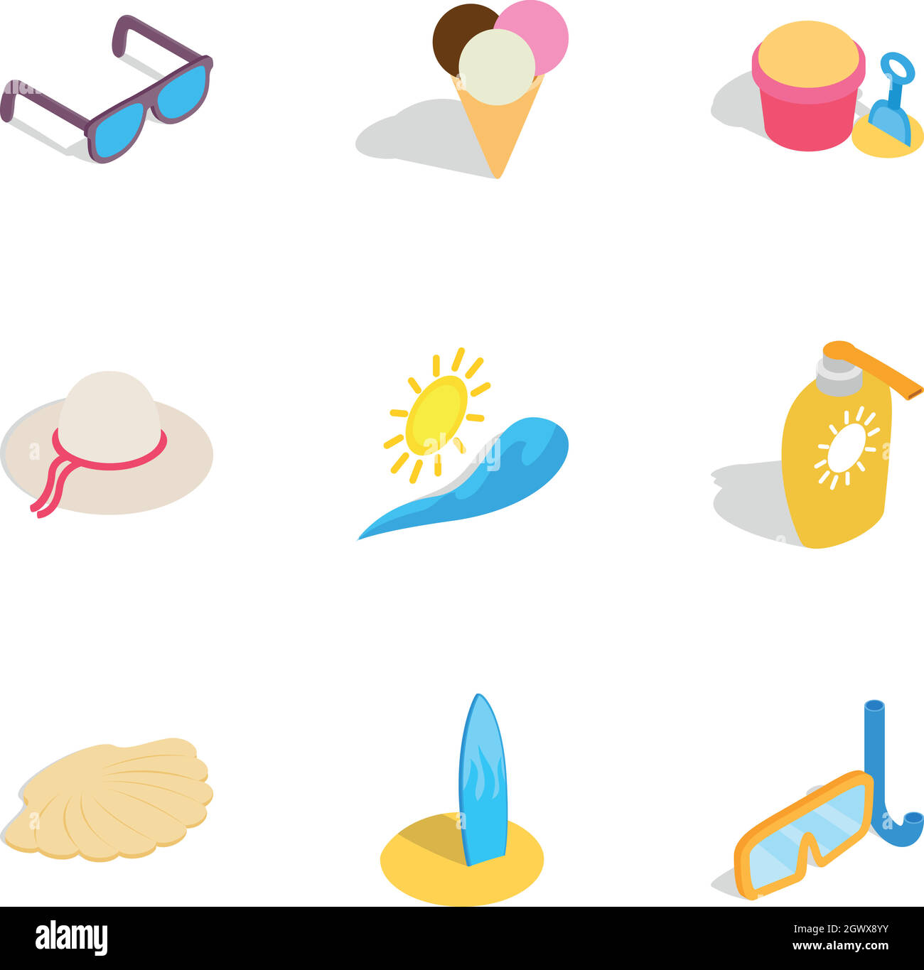 Vacation icons, isometric 3d style Stock Vector