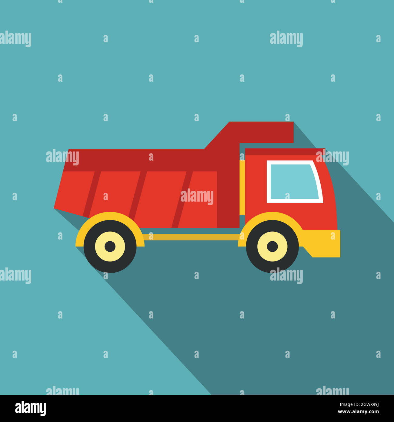 Red toy truck icon, flat style Stock Vector