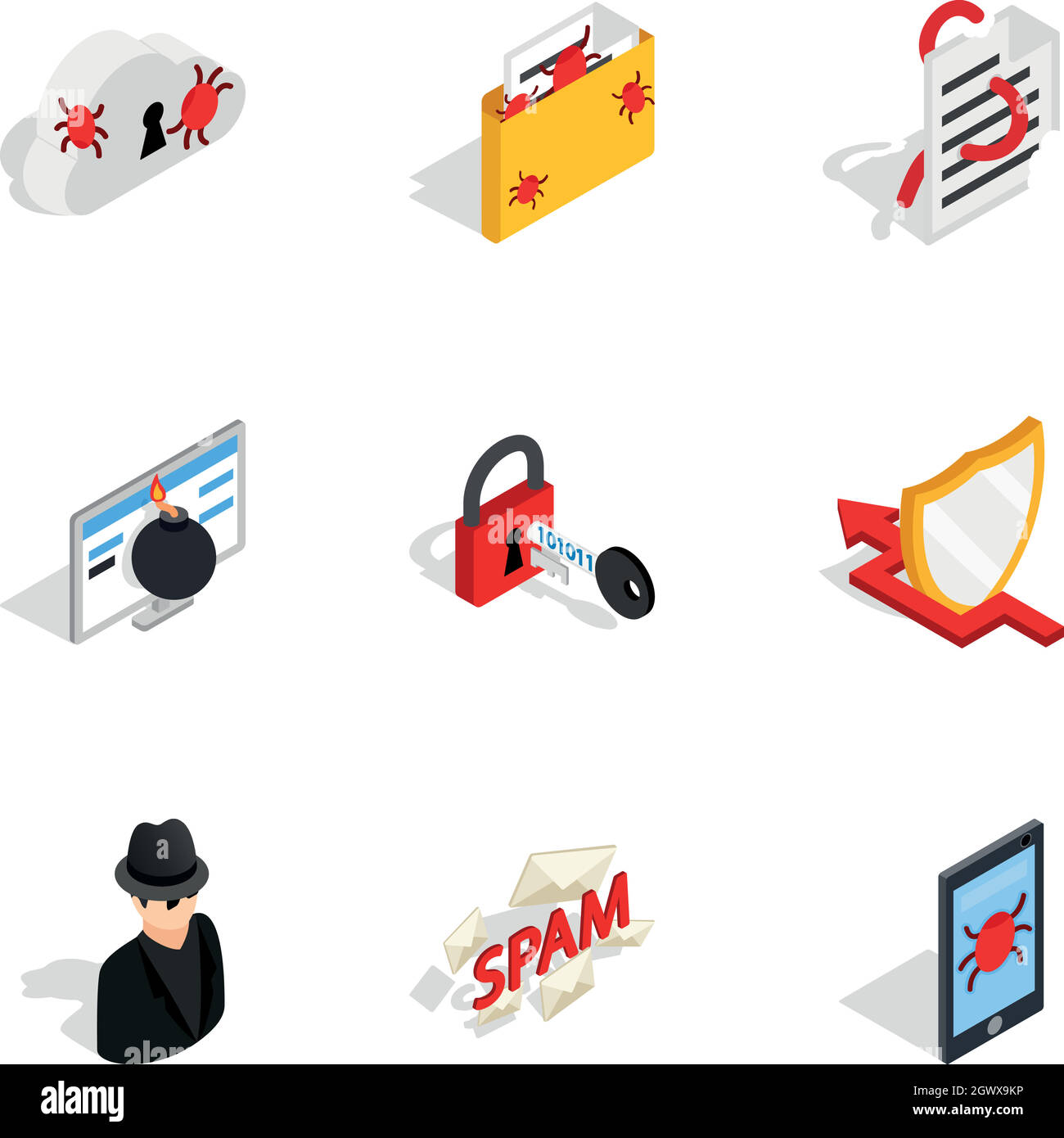 Internet security icons, isometric 3d style Stock Vector