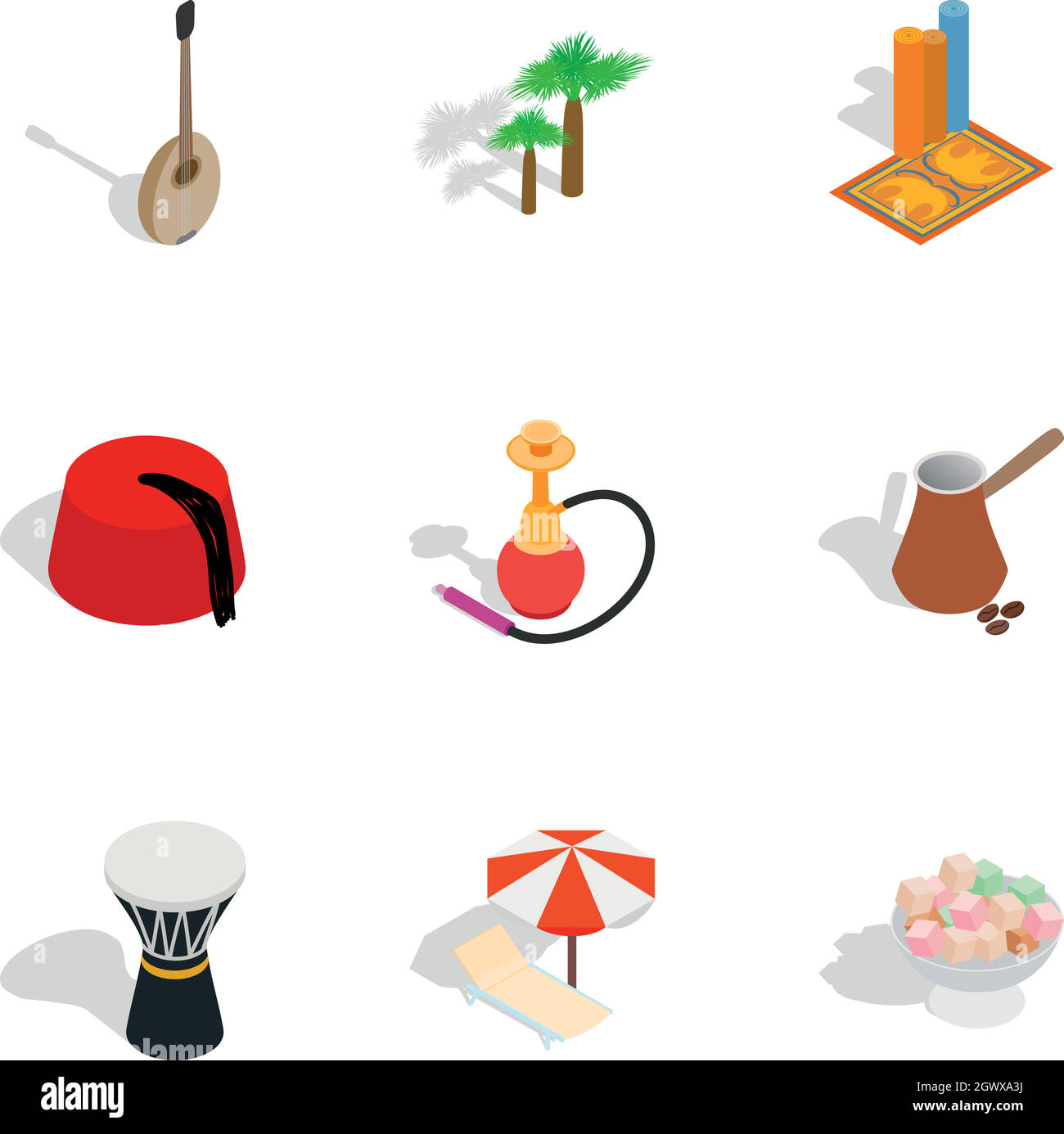 Turkey icons set, isometric 3d style Stock Vector