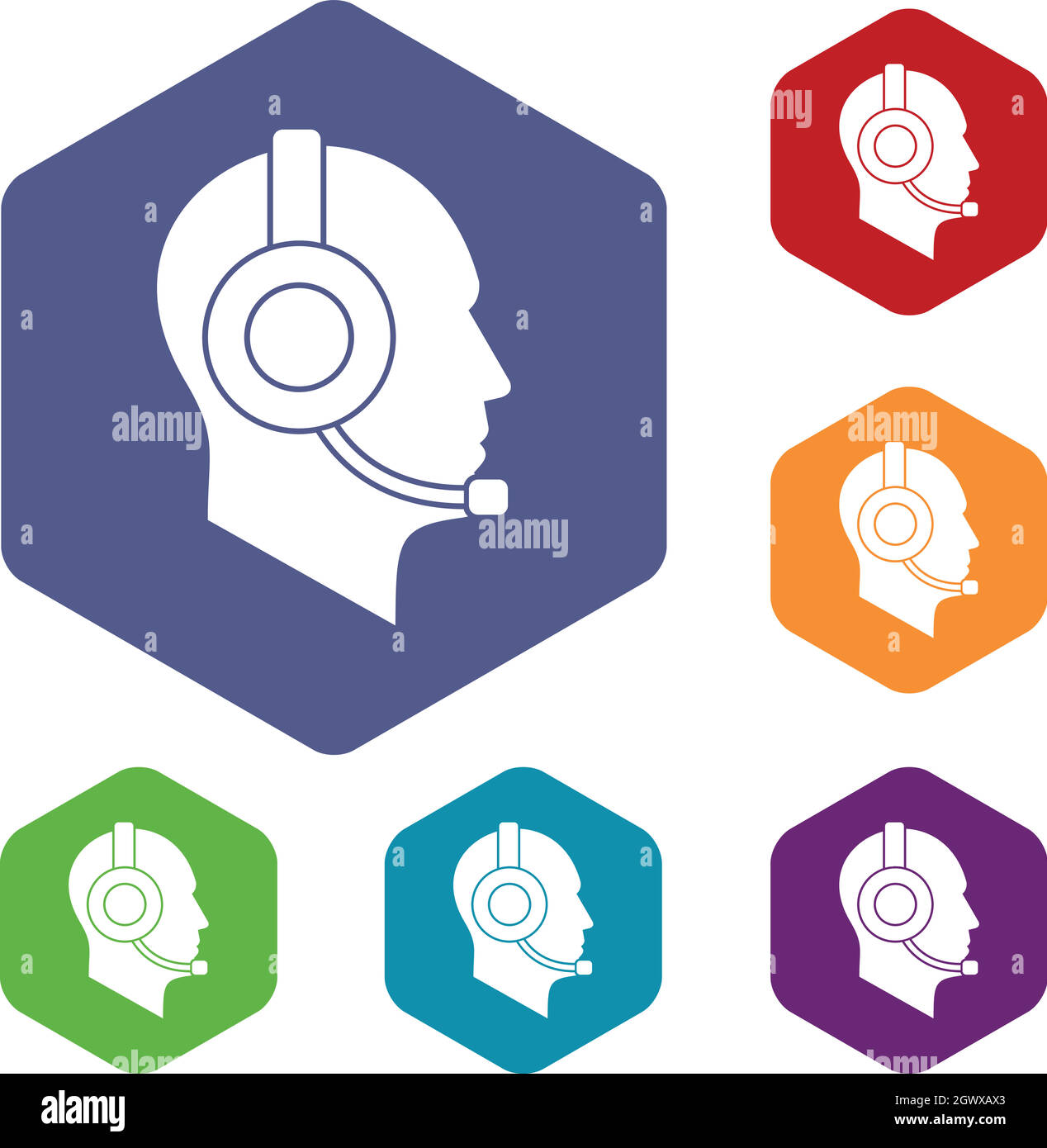 Operator in headset icons set Stock Vector