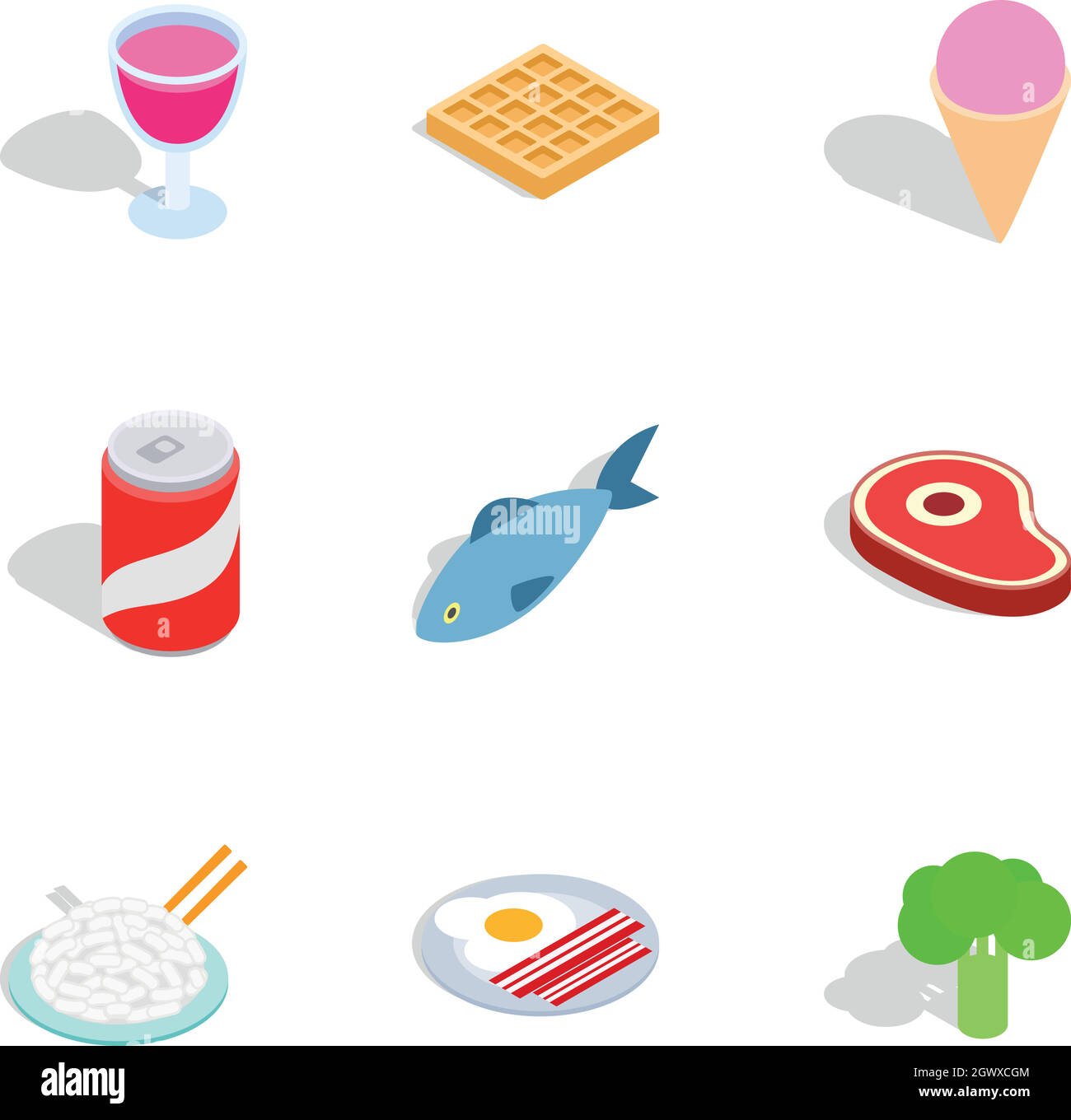 Dieting meal icons, isometric 3d style Stock Vector