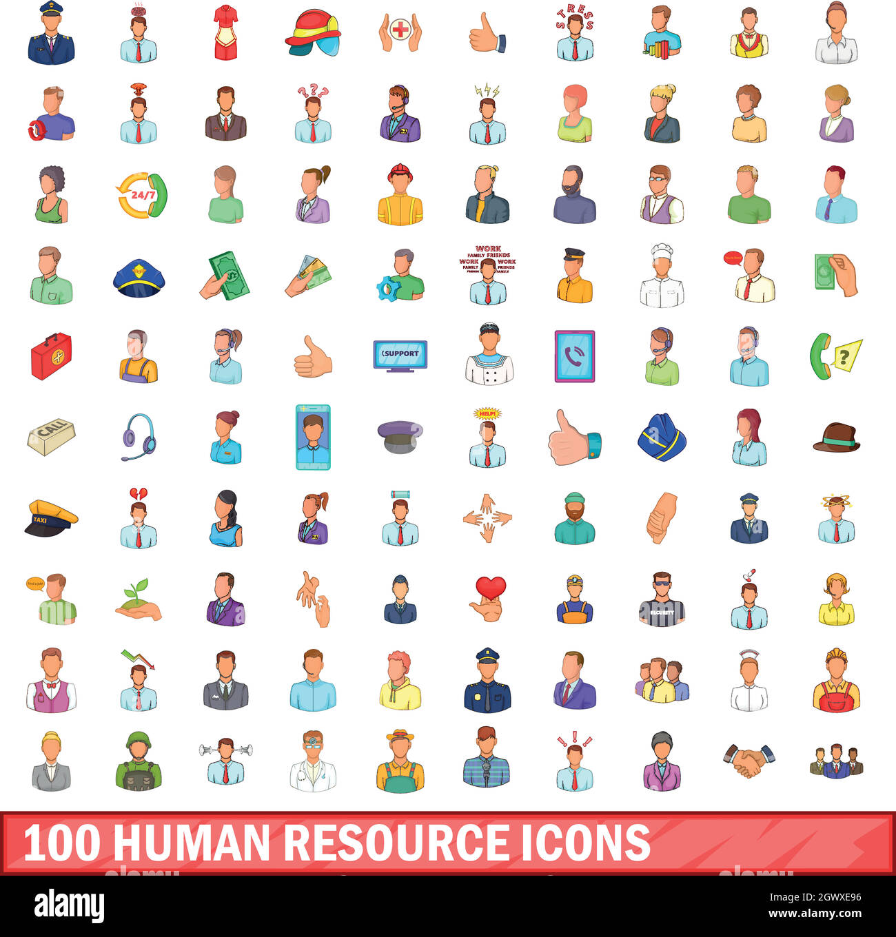 100 human resource icons set, cartoon style Stock Vector