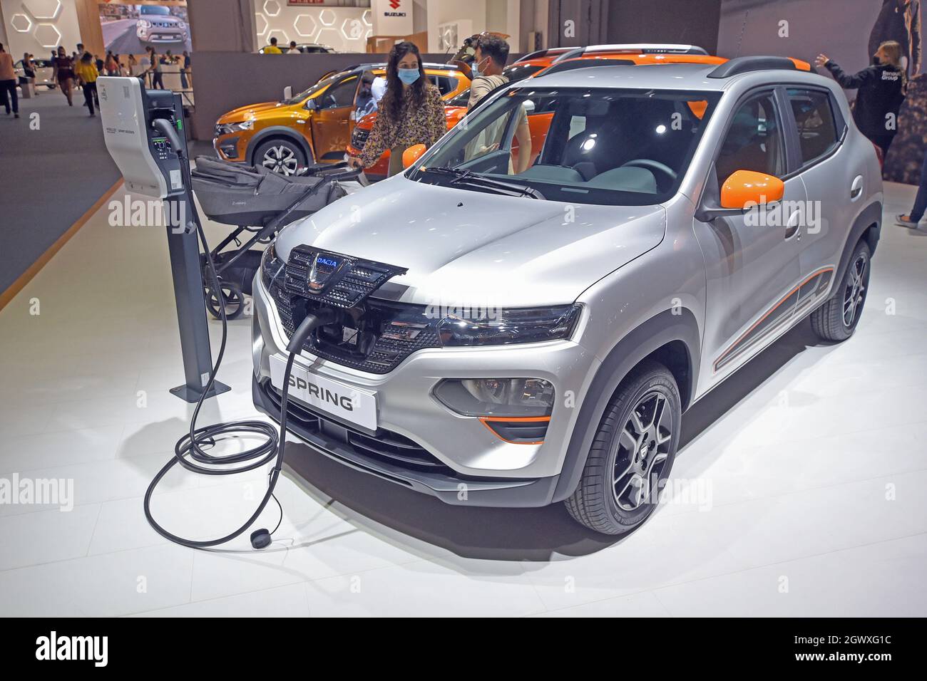 View of a Dacia Spring electric car charging its batteries at the