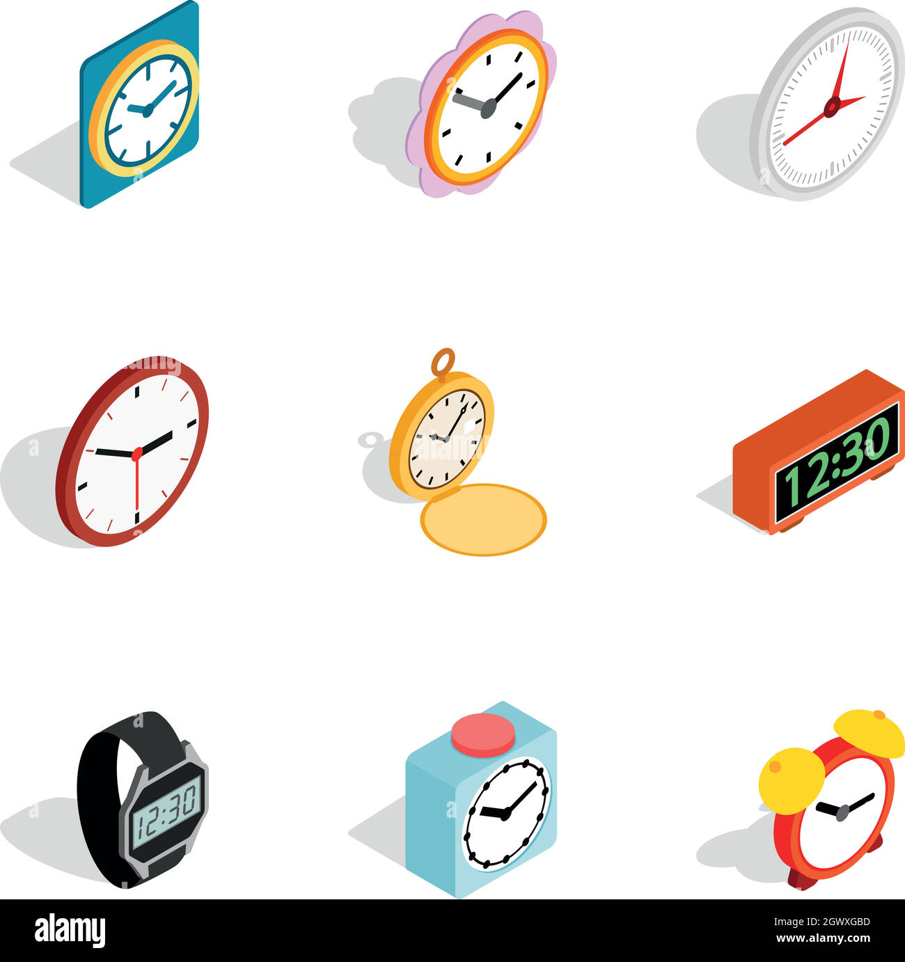Time equipment icons, isometric 3d style Stock Vector