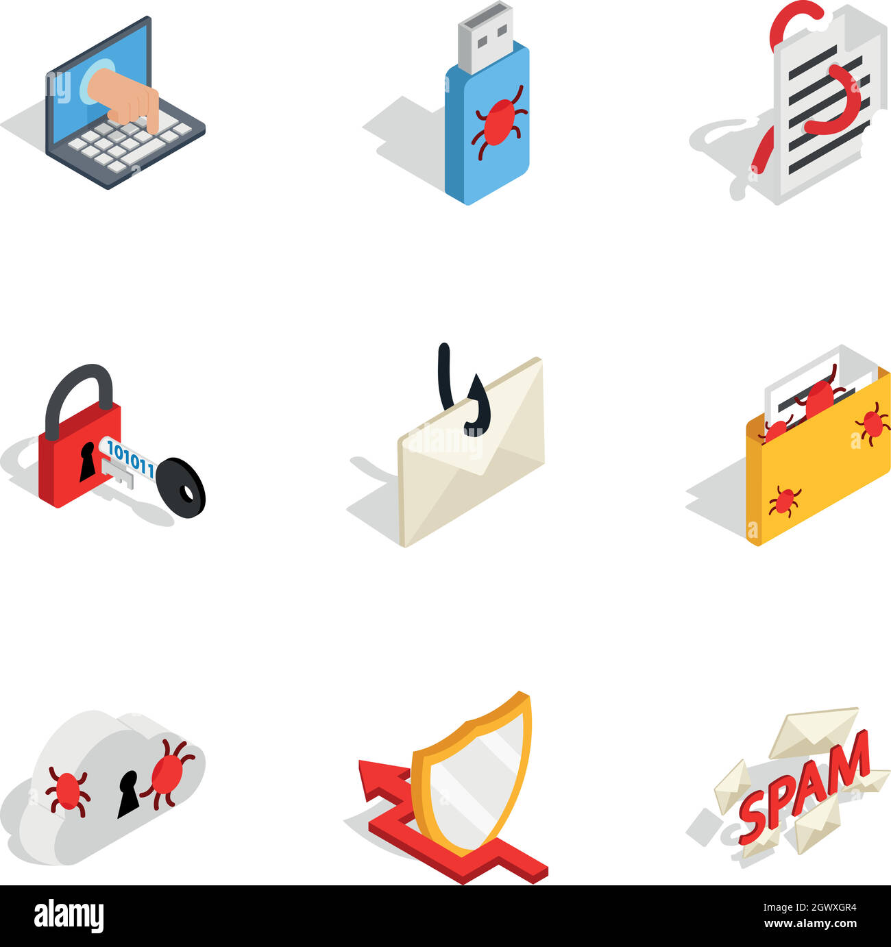 Computer security icons, isometric 3d style Stock Vector