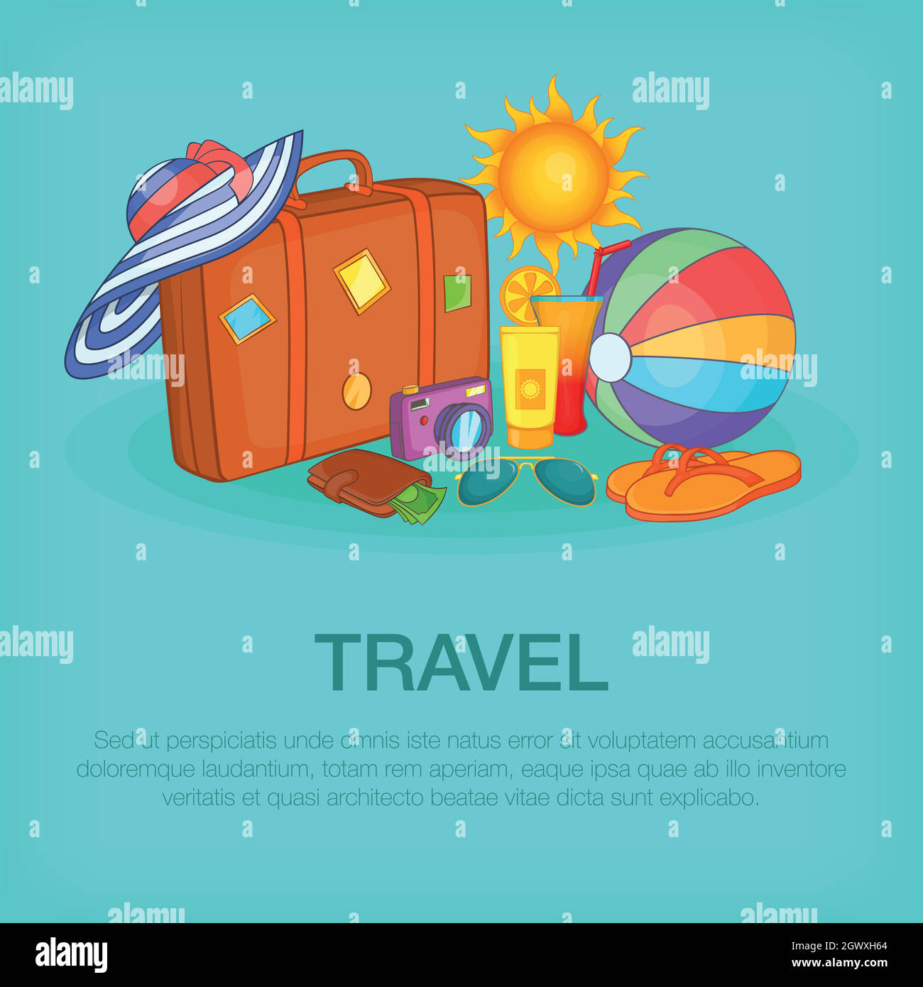 Travel concept kit, cartoon style Stock Vector
