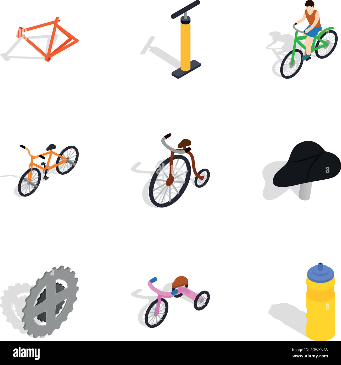 Biking icons set, isometric 3d style Stock Vector