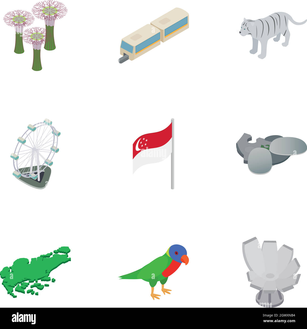 Singapore cultural icons set, isometric 3d style Stock Vector Image ...