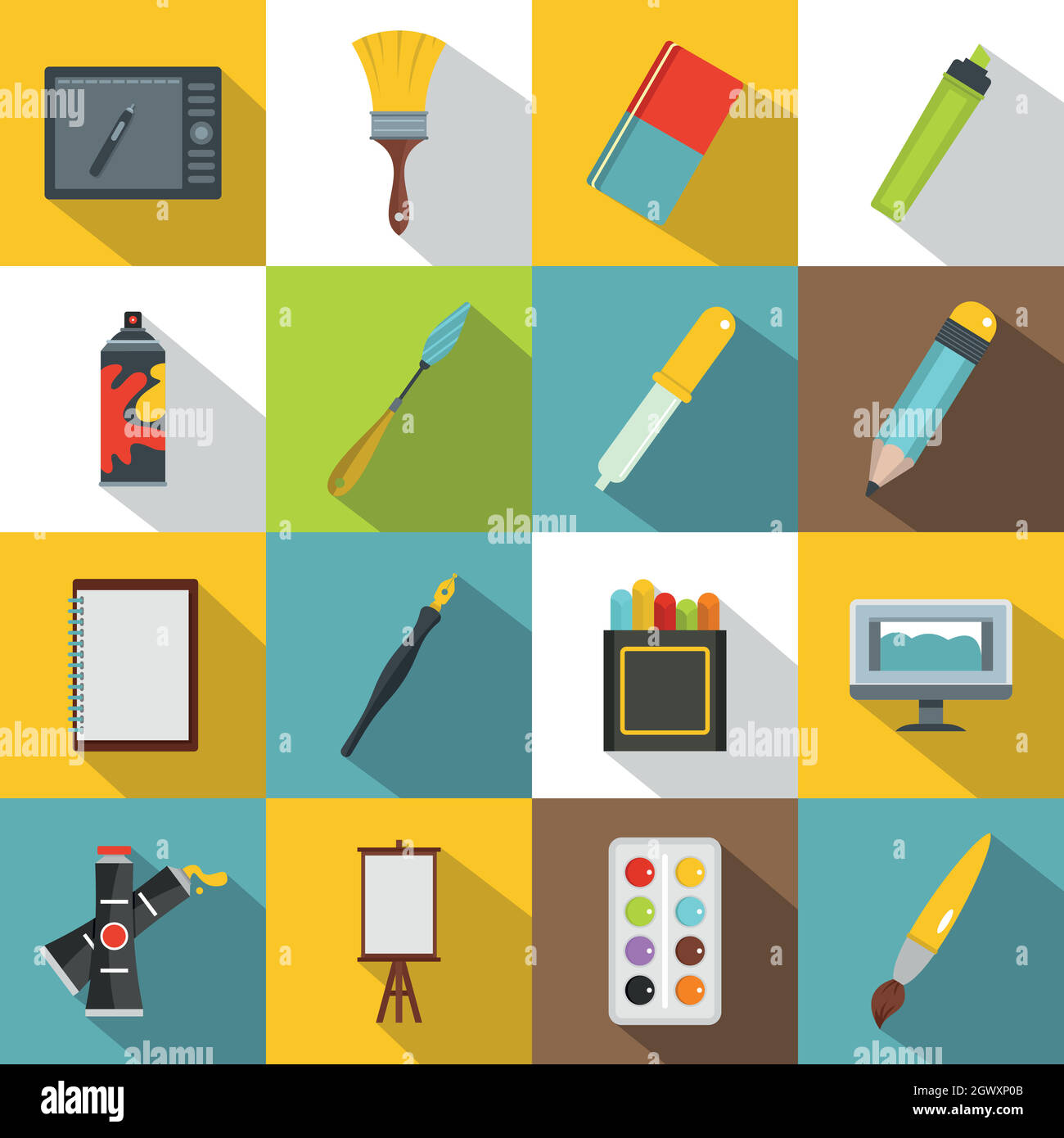 Design and drawing tools icons set, flat style Stock Vector