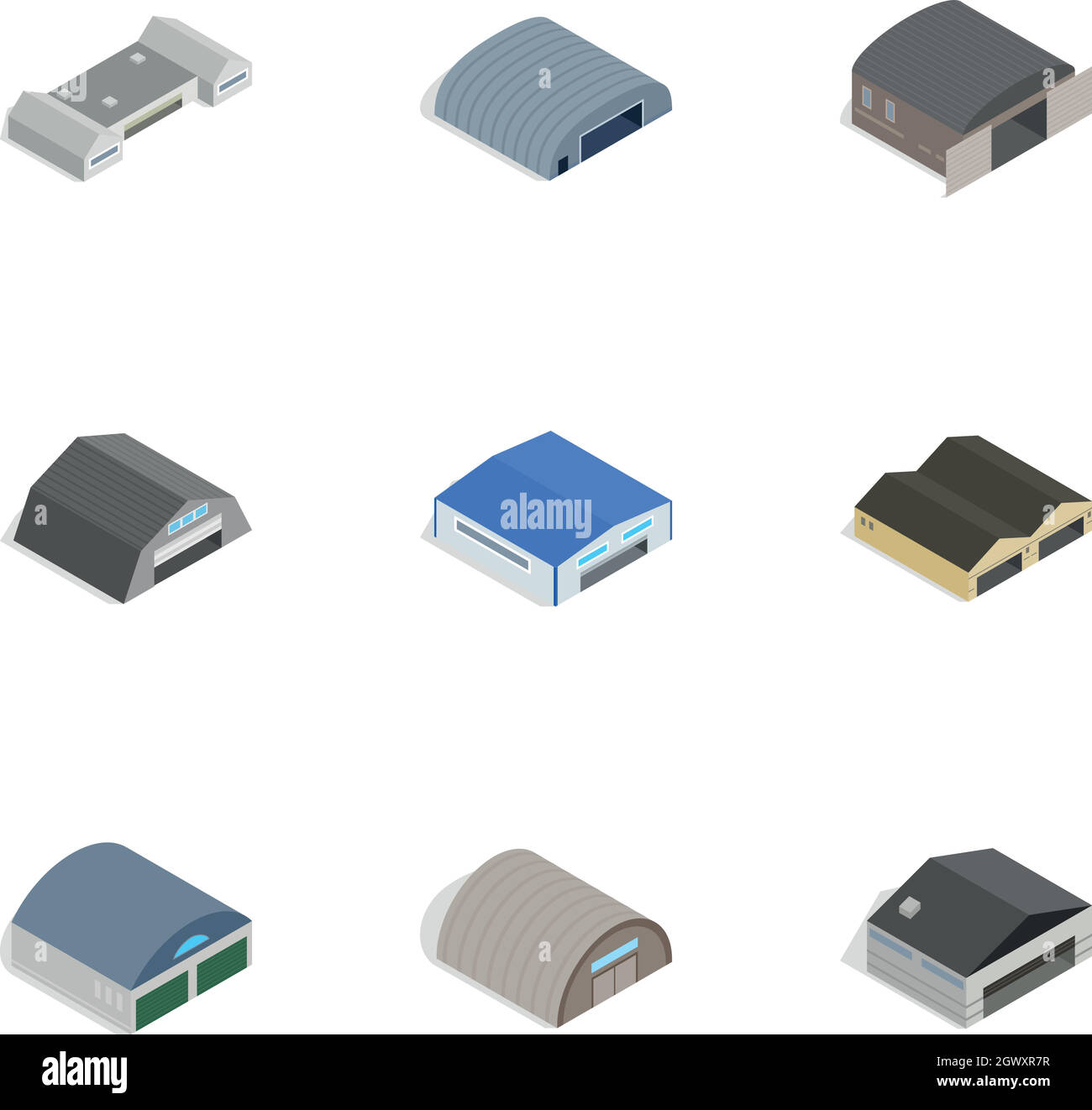 Storage building icons, isometric 3d style Stock Vector