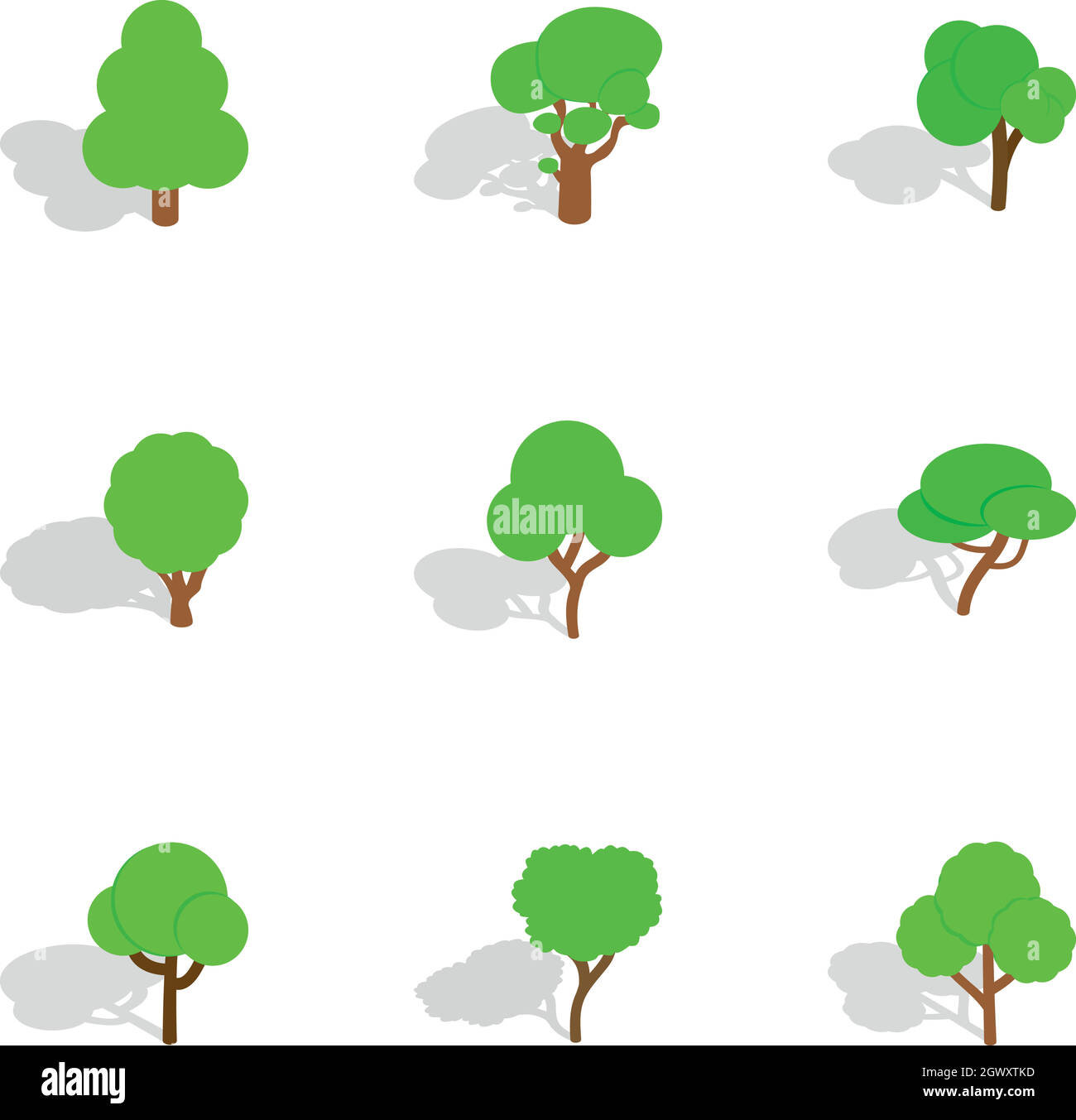 Different trees icons, isometric 3d style Stock Vector