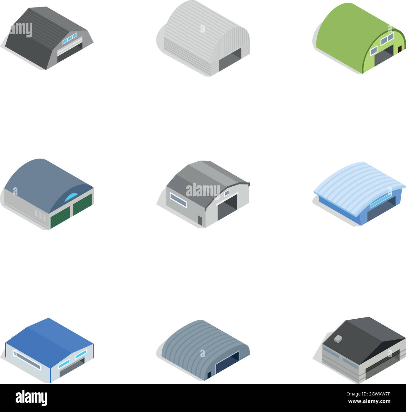 Types of warehouse icons, isometric 3d style Stock Vector