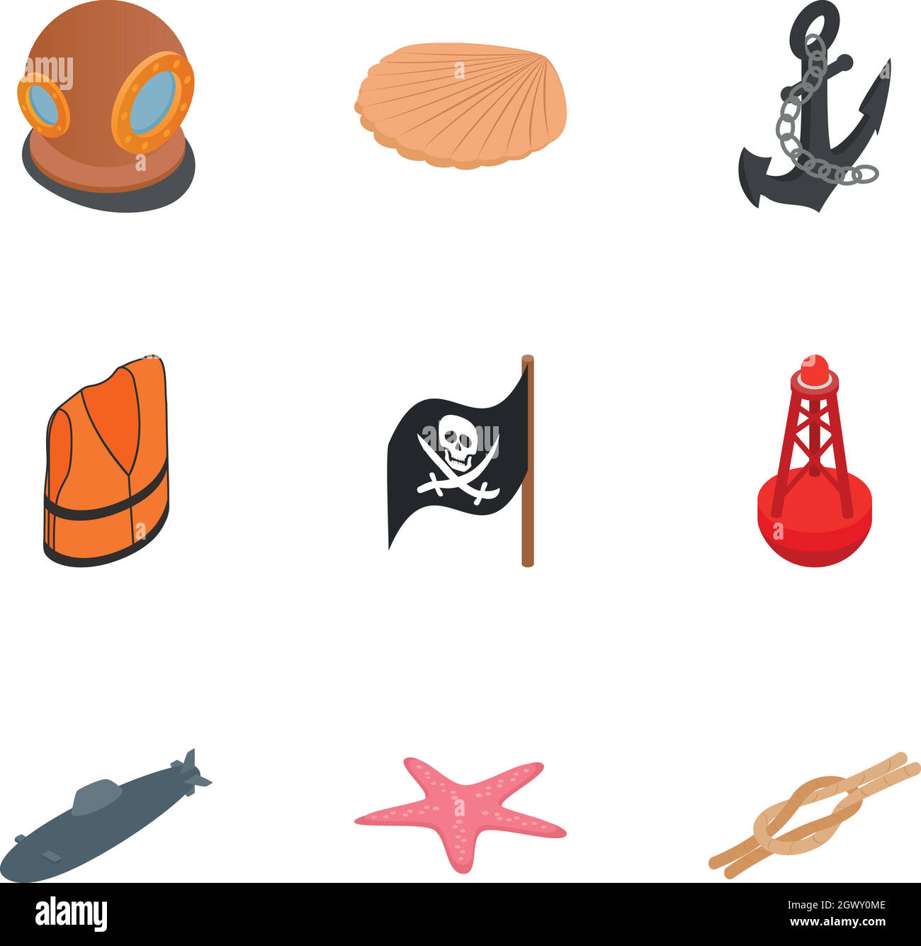 Pirate icons set, isometric 3d style Stock Vector