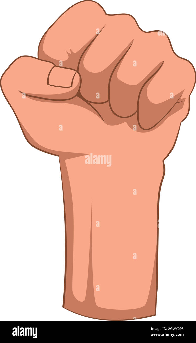 Raised up clenched male fist icon, cartoon style Stock Vector