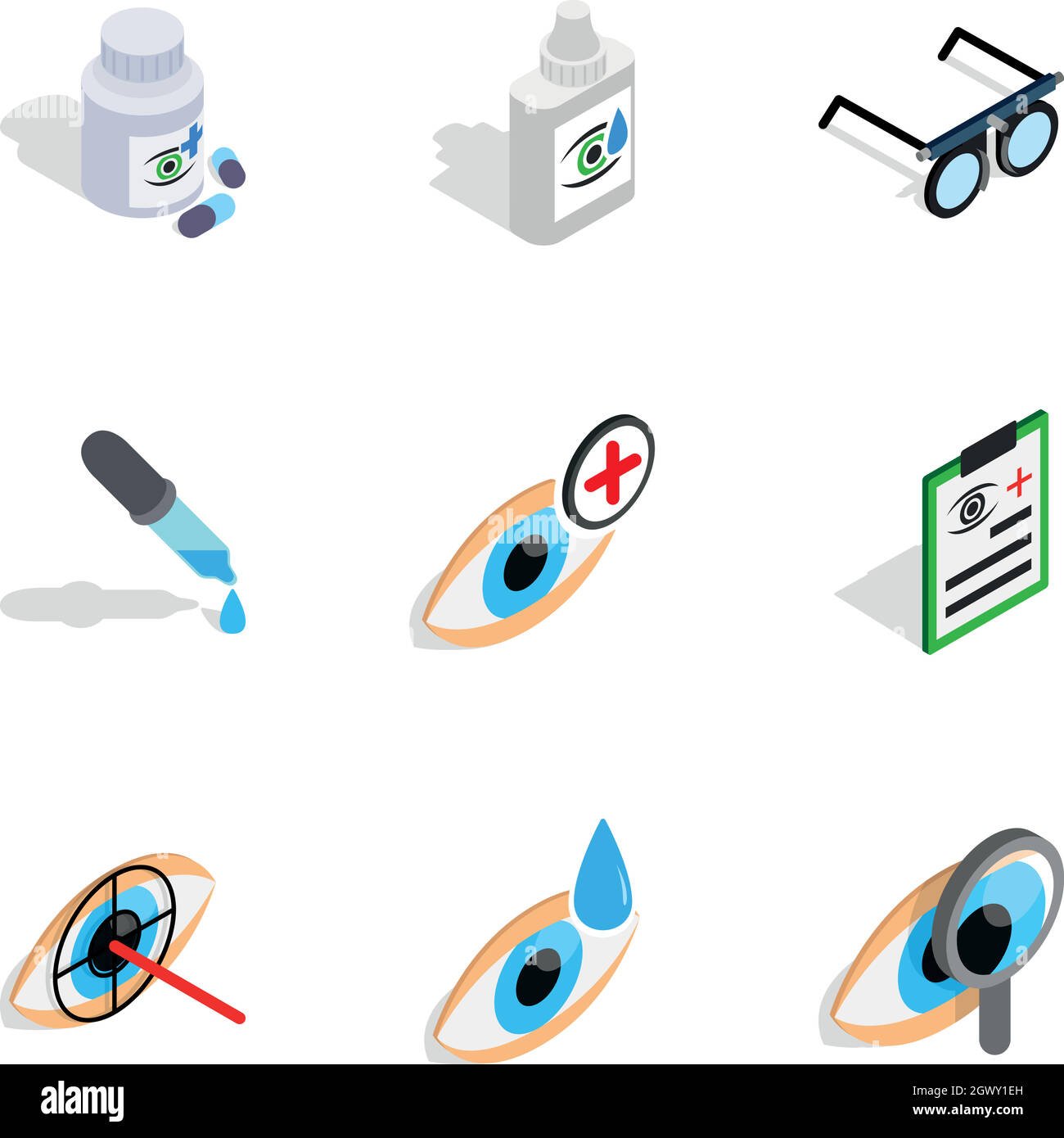 Eye care icons, isometric 3d style Stock Vector