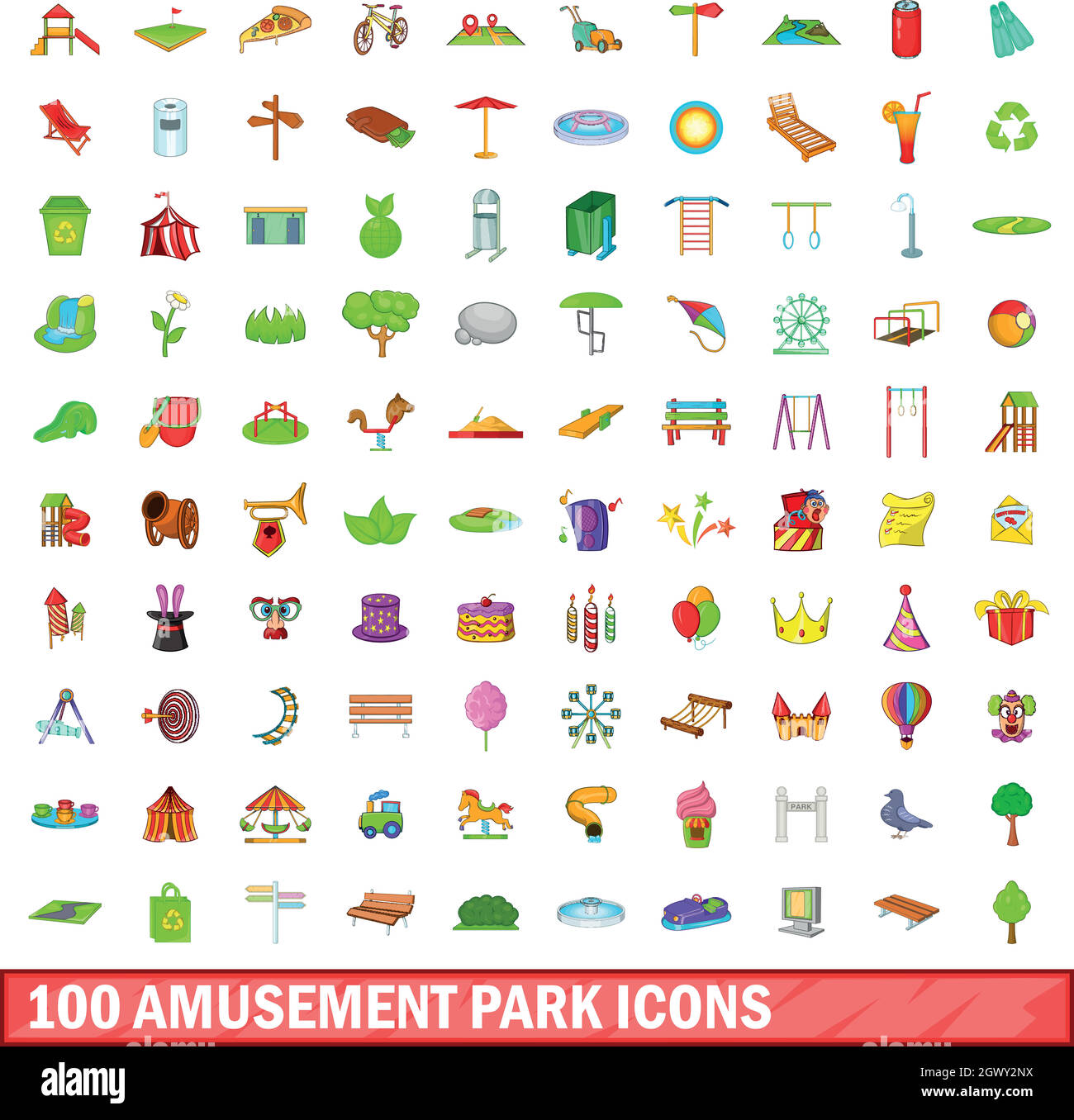 100 amusement park icons set, cartoon style Stock Vector Image & Art ...
