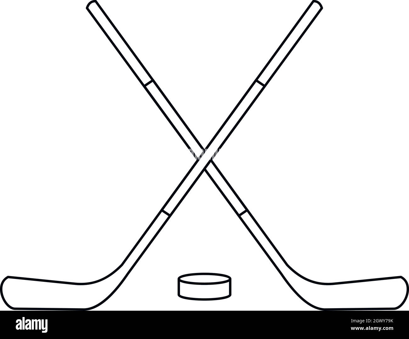 Hockey sticks and puck icon, outline style Stock Vector