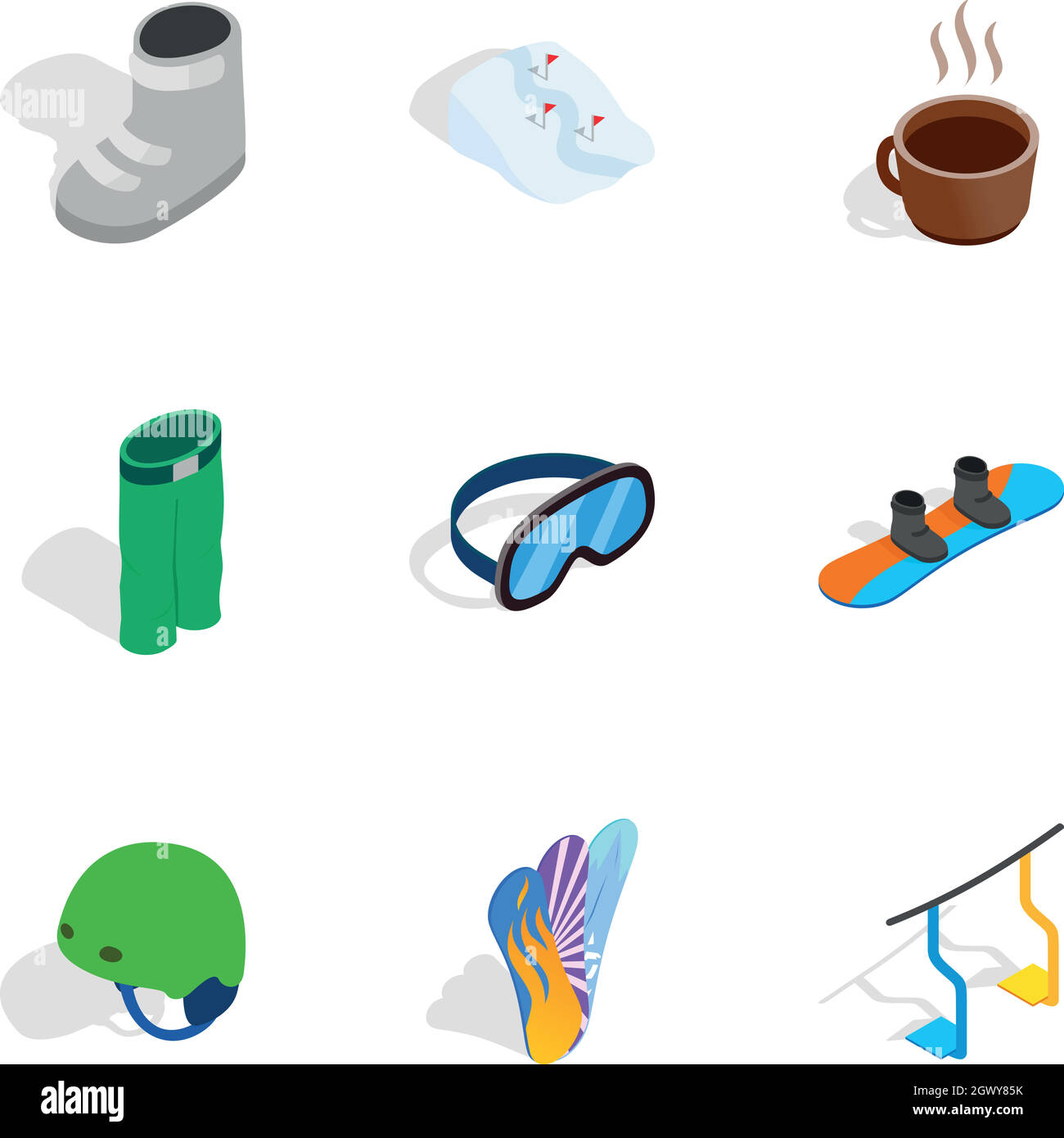 Snowboarding elements icons set Stock Vector