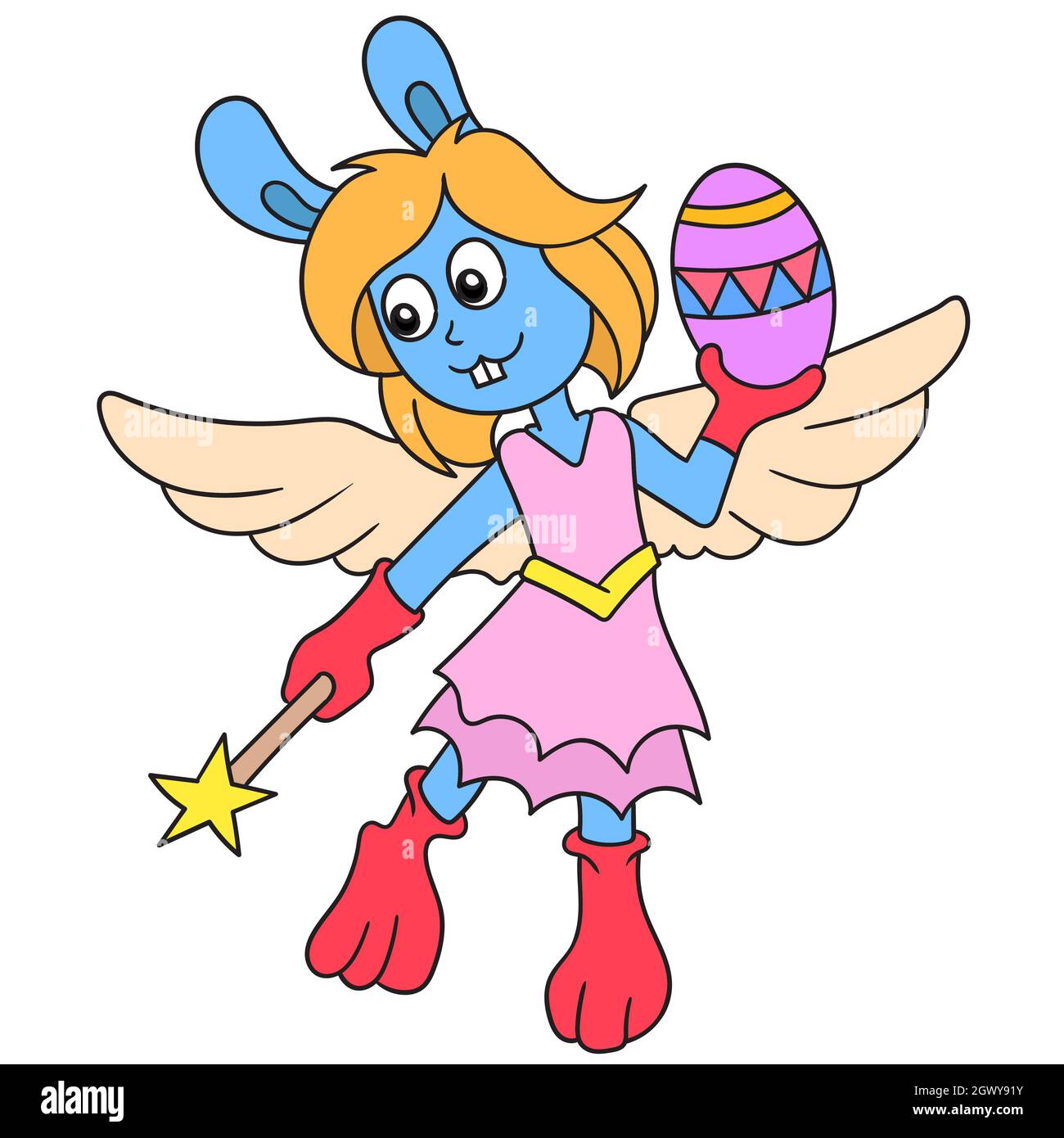 a female rabbit angel flying with an easter egg Stock Vector Image ...