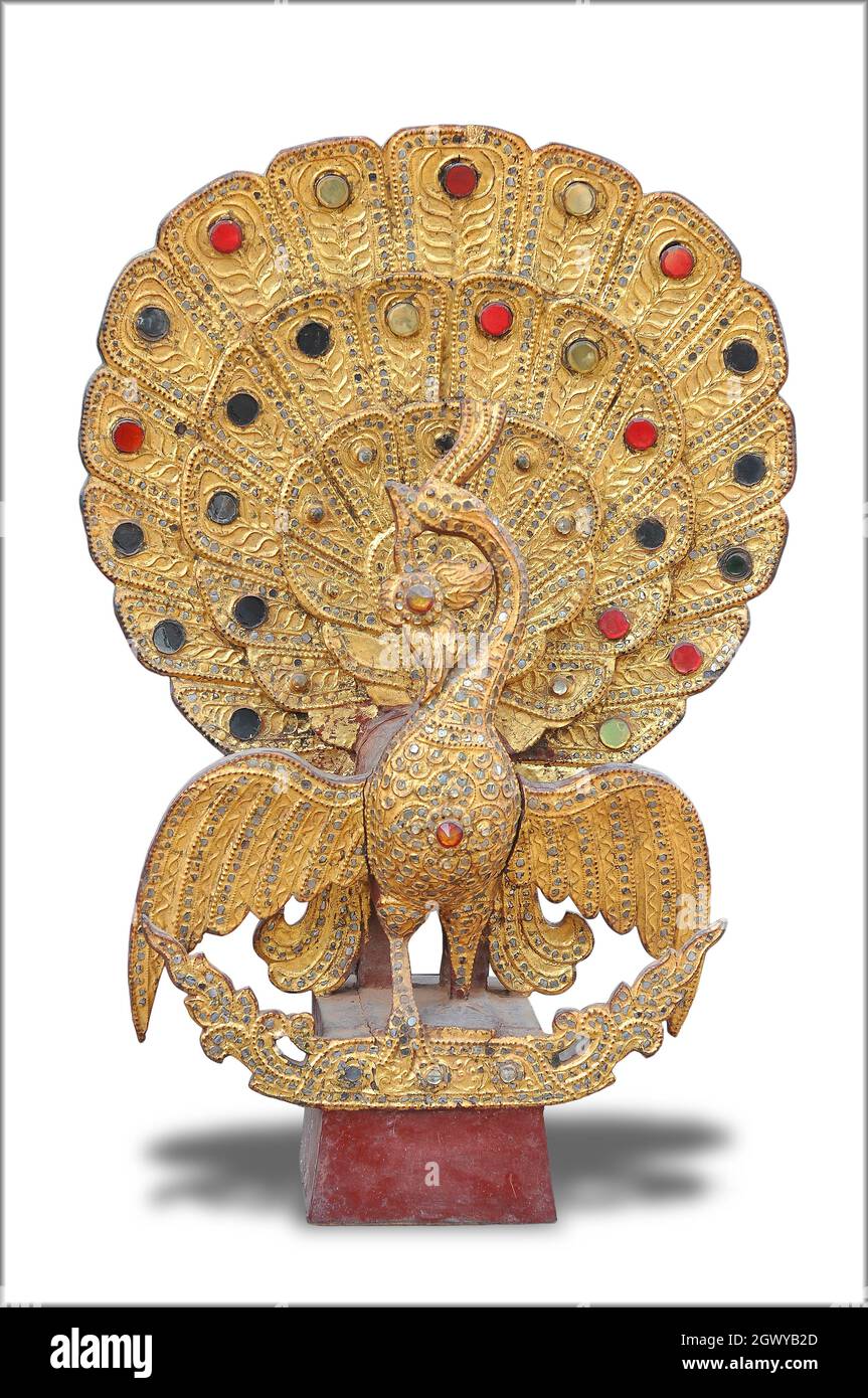 antique wooden sculpture of peacock Stock Photo Alamy