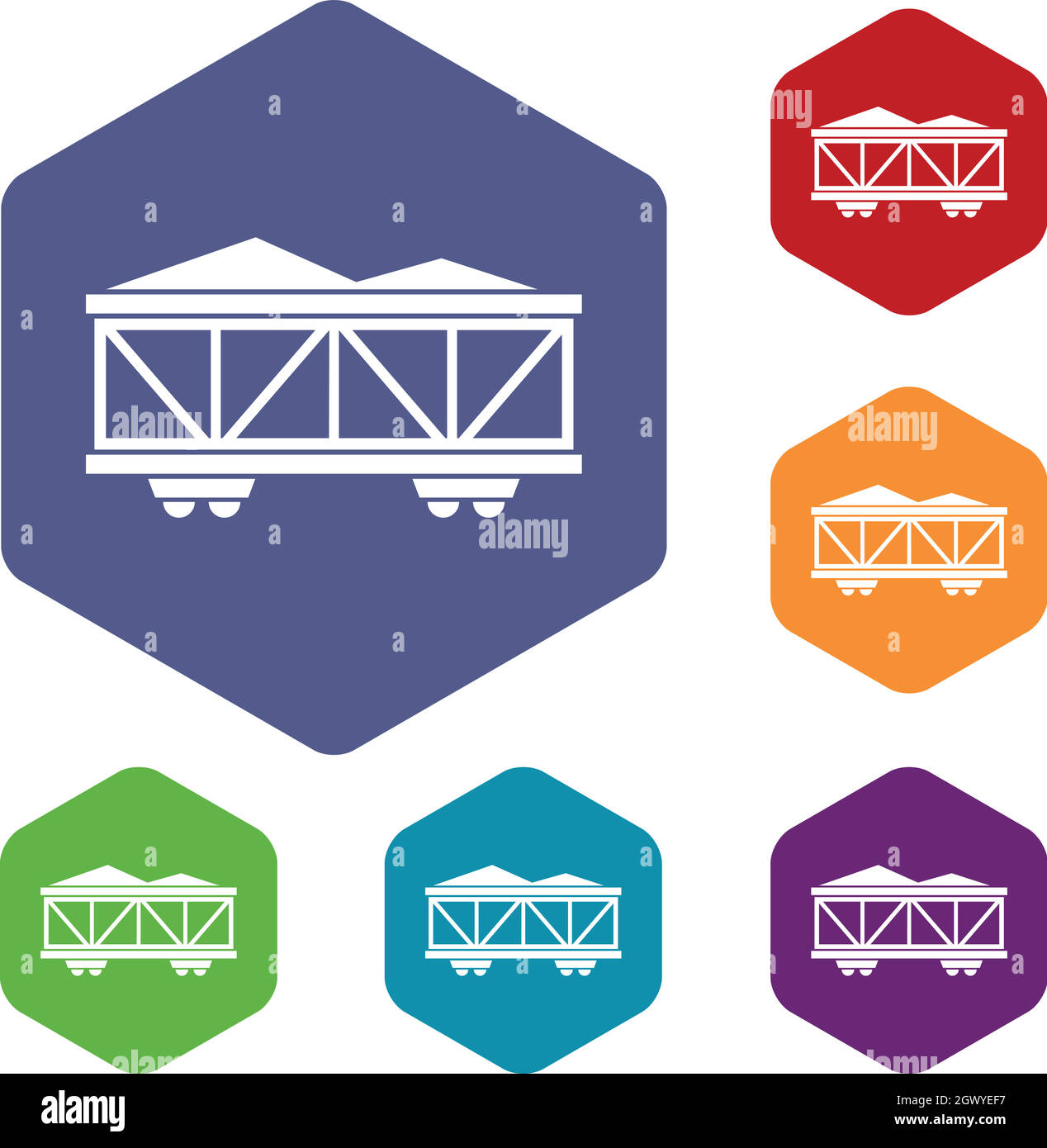 Train cargo wagon icons set Stock Vector