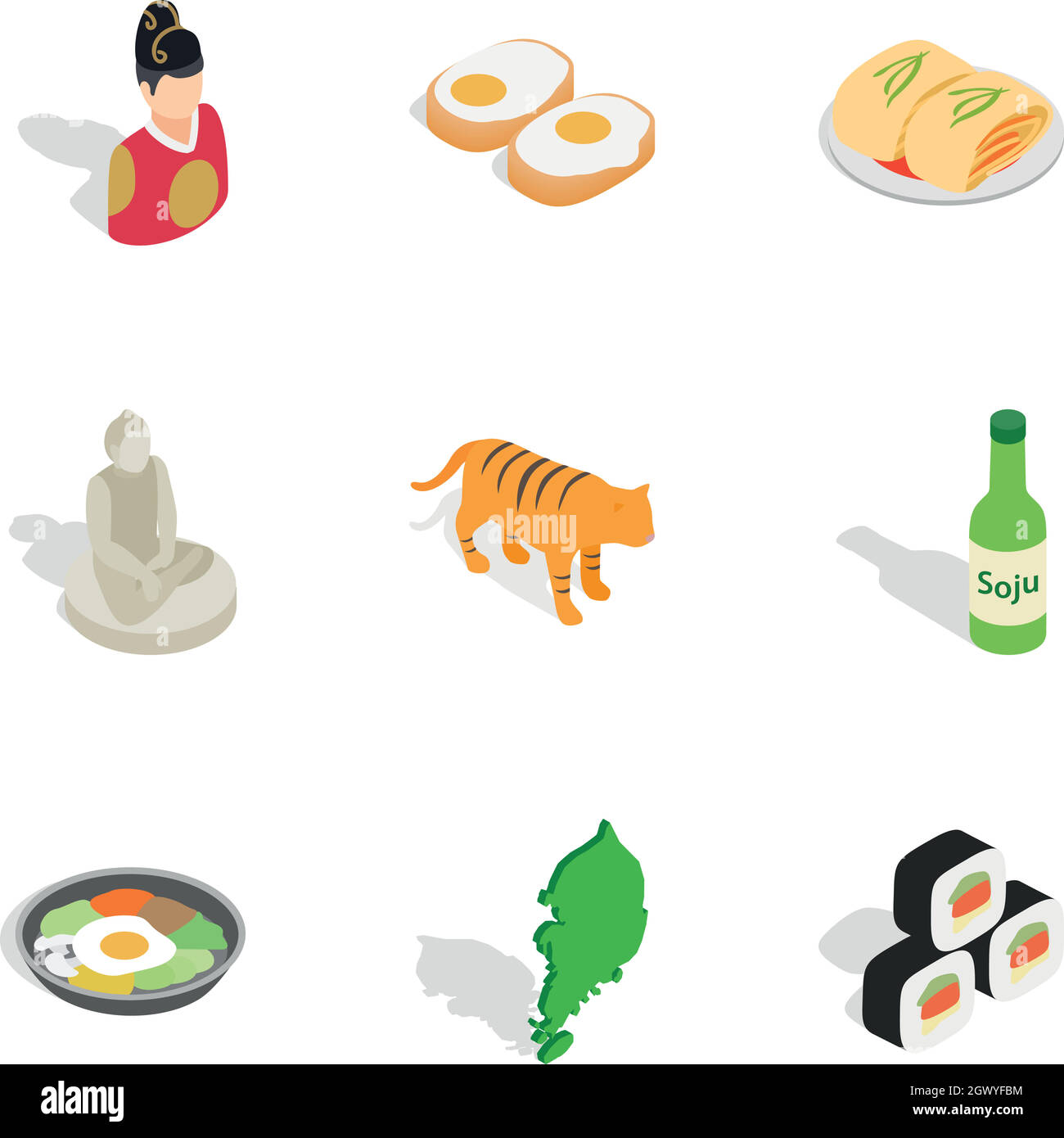 Travel to South Korea icons, isometric 3d style Stock Vector Image ...