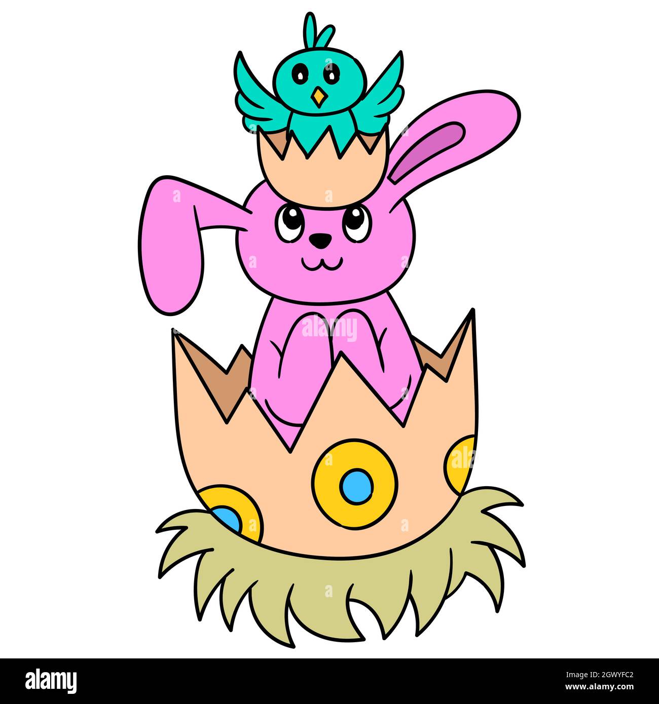 easter celebration rabbit and little chick play together Stock Vector ...