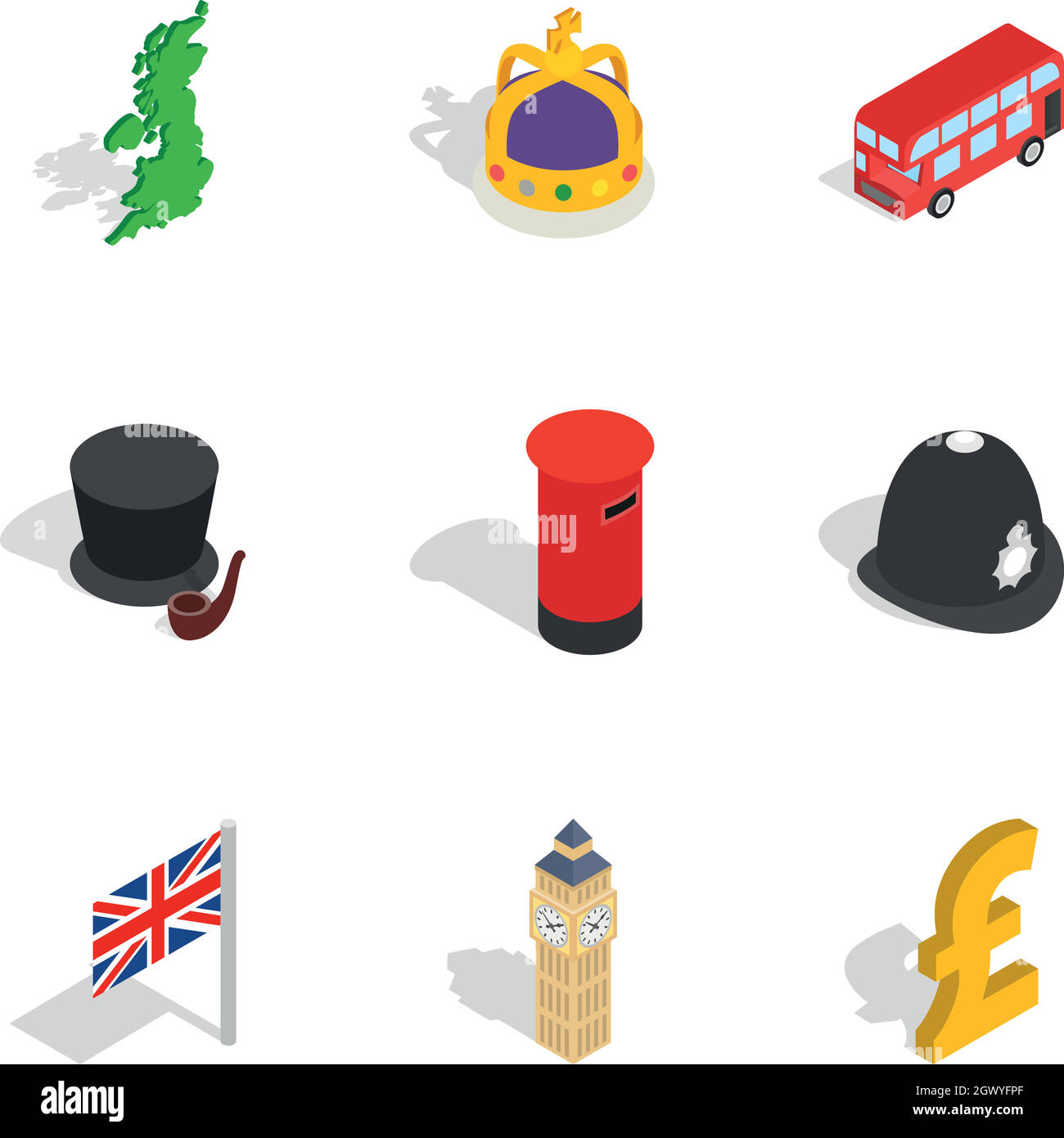 London city elements icons, isometric 3d style Stock Vector