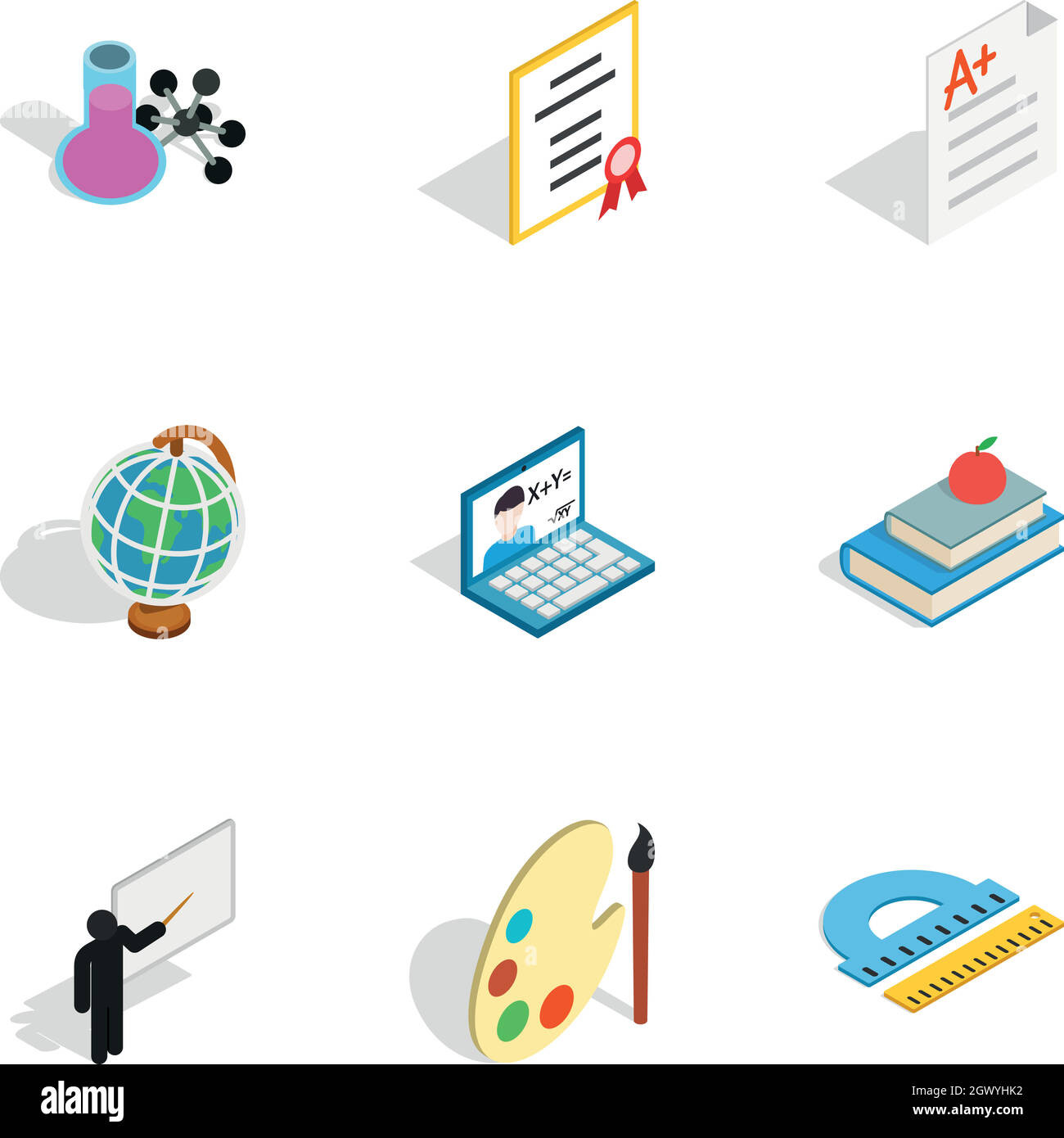 School icons, isometric 3d style Stock Vector