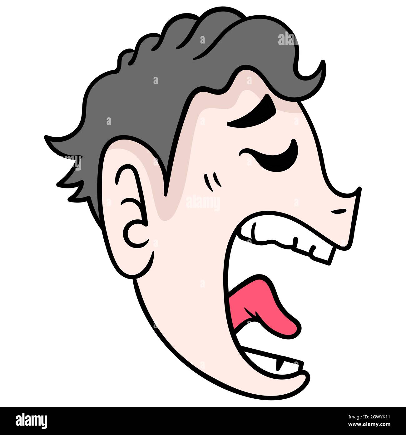 man head logo opens his mouth wide want to eat Stock Vector