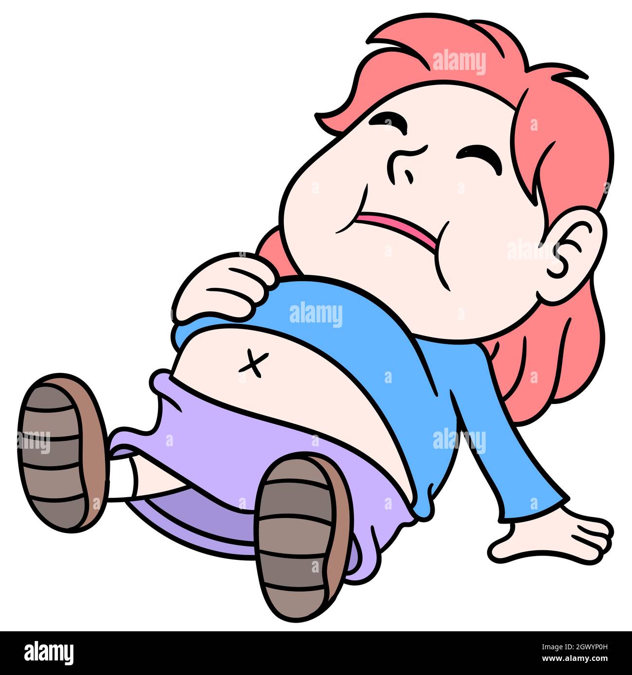 a woman is full after eating a lot of potbelly Stock Vector