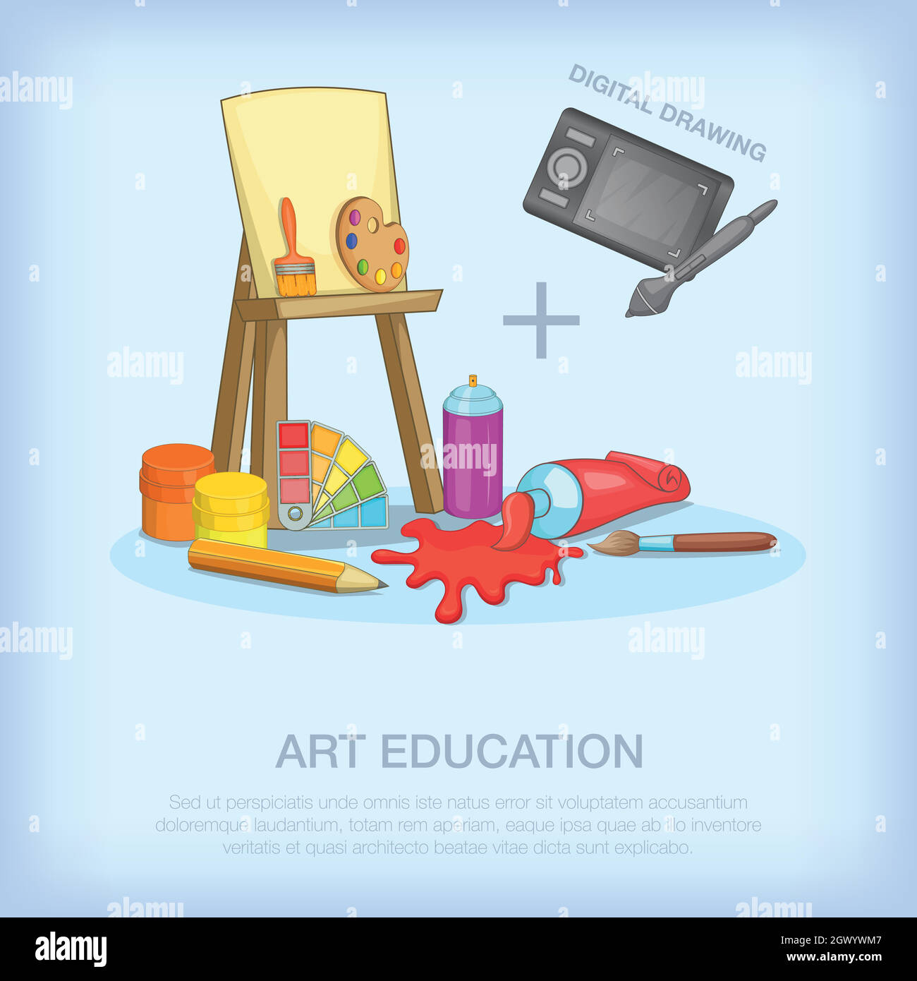 Art education tools concept, cartoon style Stock Vector