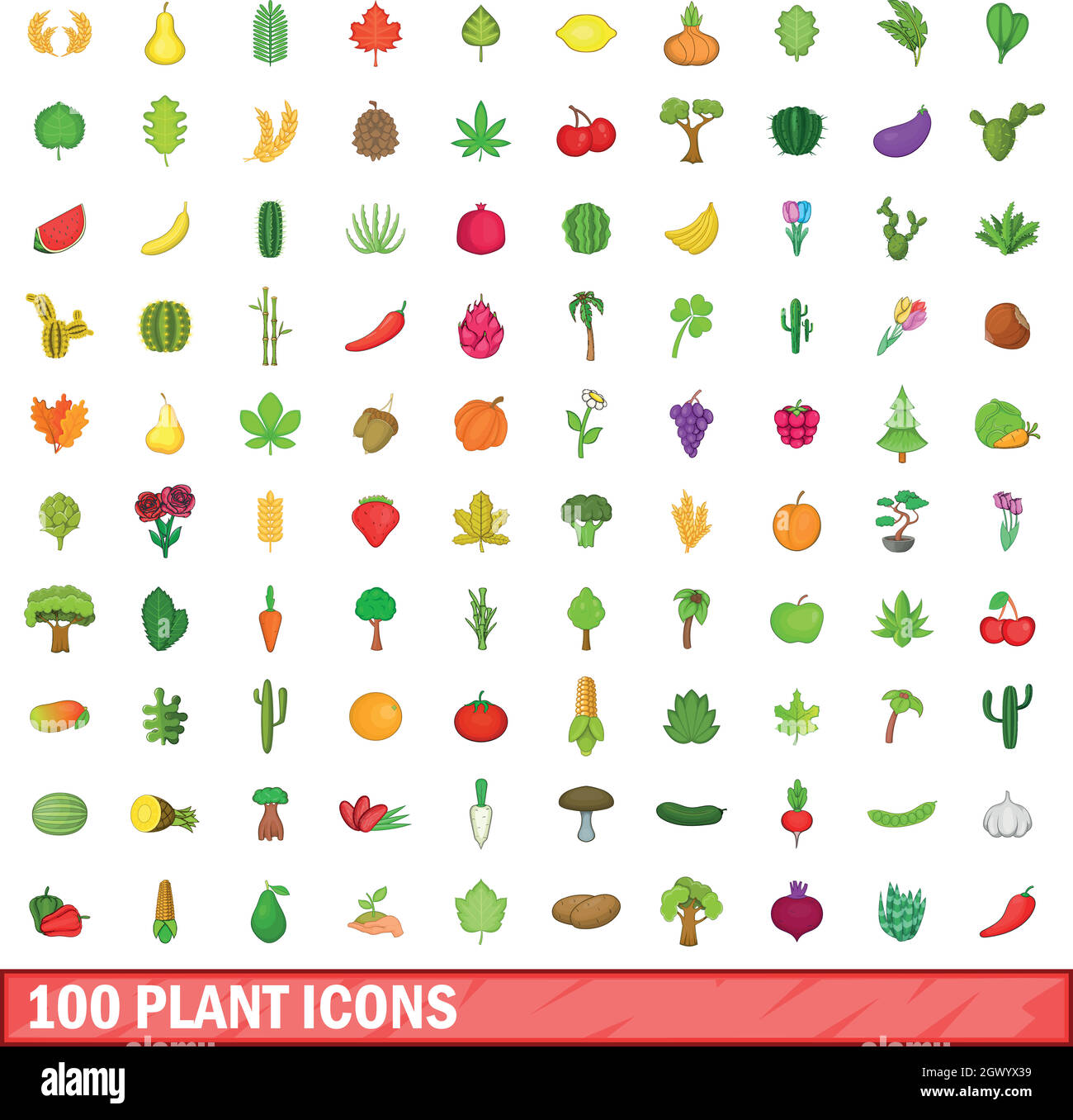 100 plant icons set, cartoon style Stock Vector Image & Art - Alamy