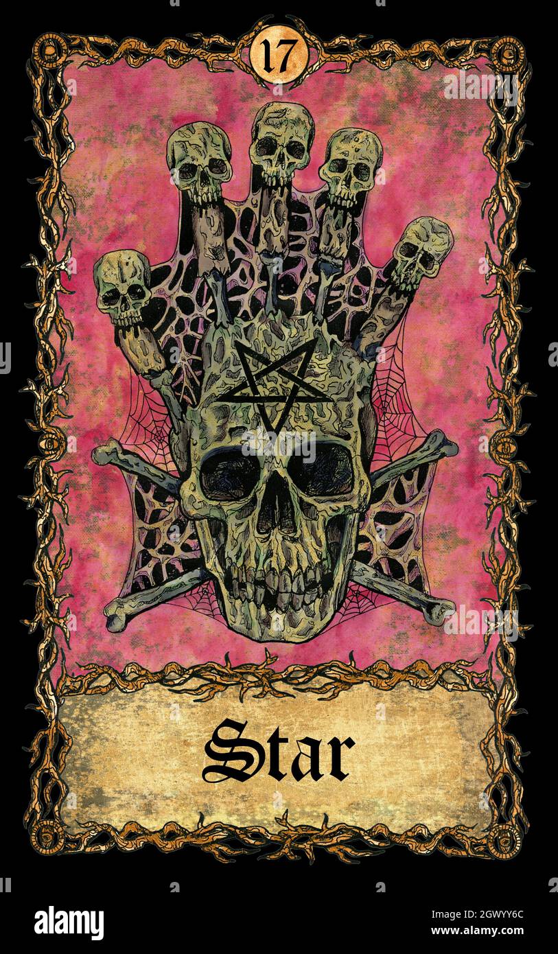 Star. Major Arcana tarot card with skull over antique background. Mystic  art, Halloween illustration with esoteric, gothic, occult concept Stock  Photo - Alamy