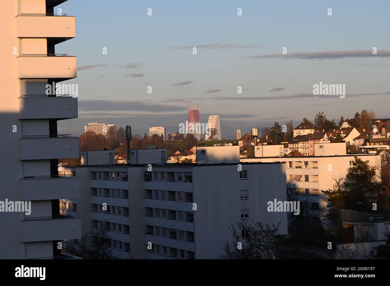 The Light Of The Evening Sun Over The City In Autumn Stock Photo