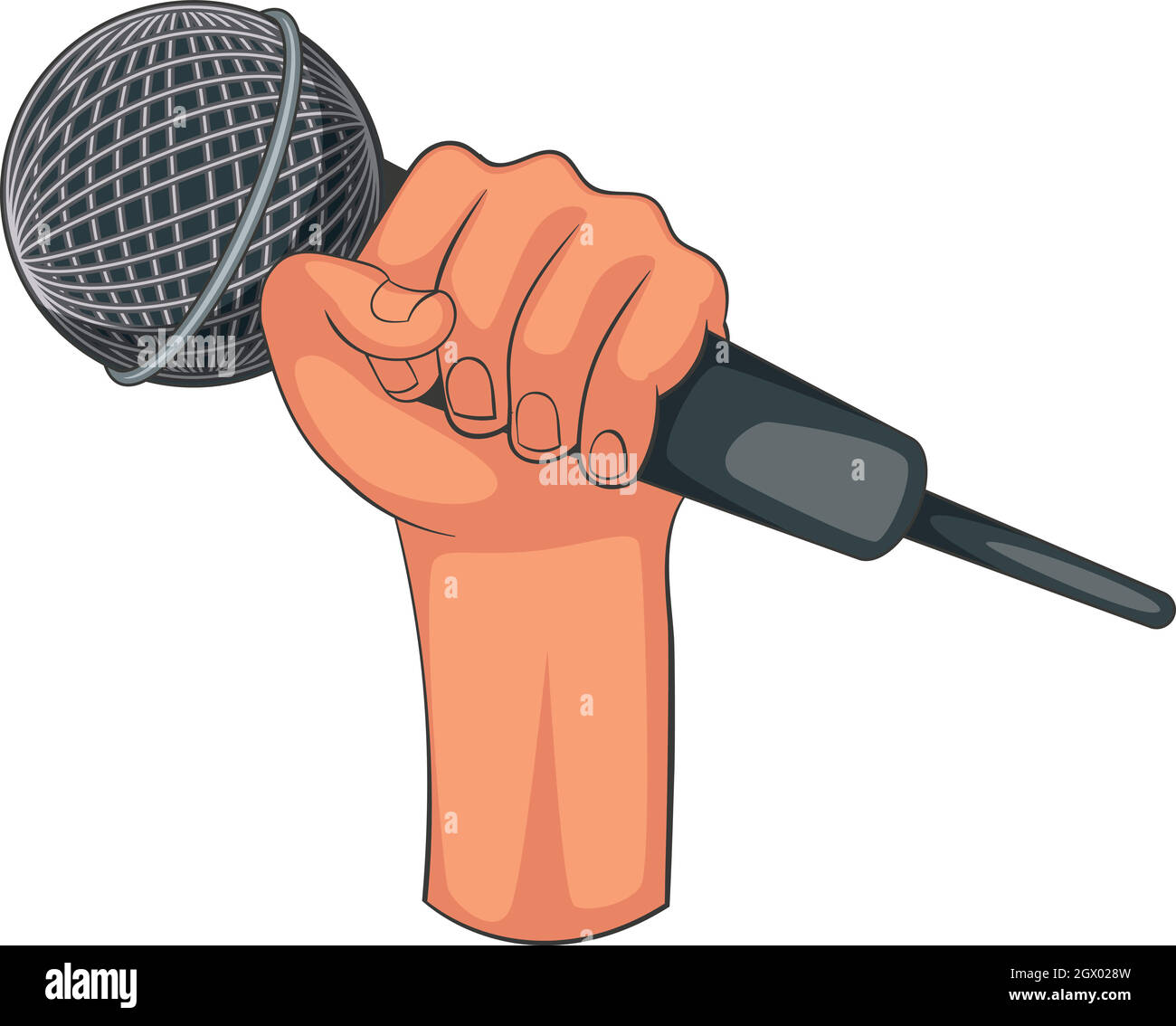 Hand holding microphone icon, cartoon style Stock Vector