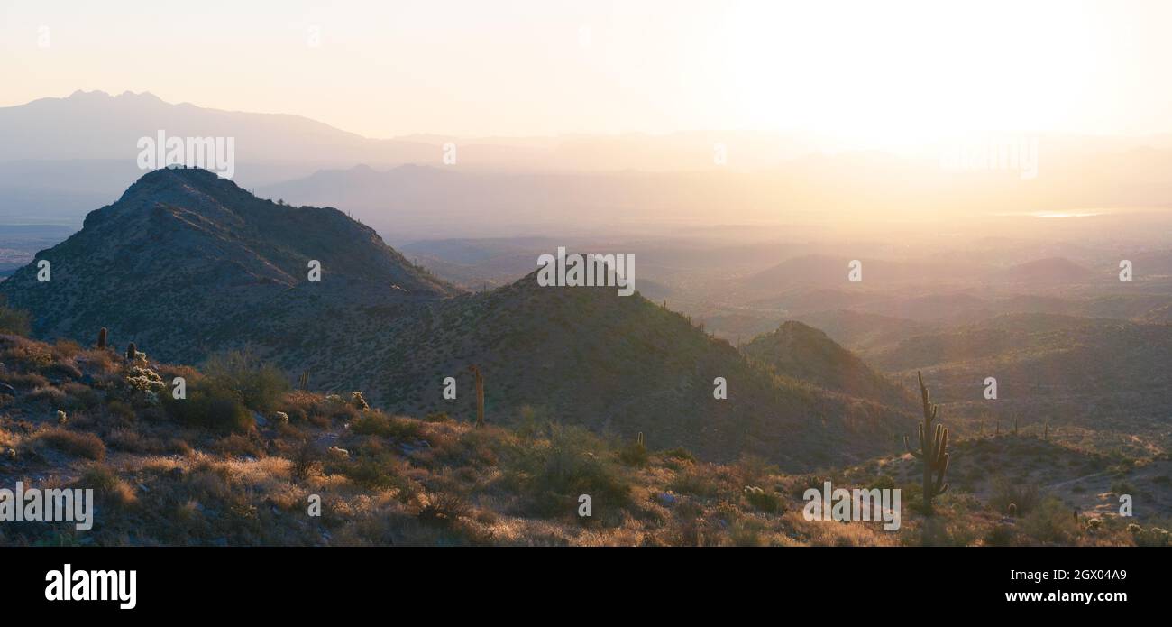 High Angle View Of Mountains Against Sky During Sunset Stock Photo