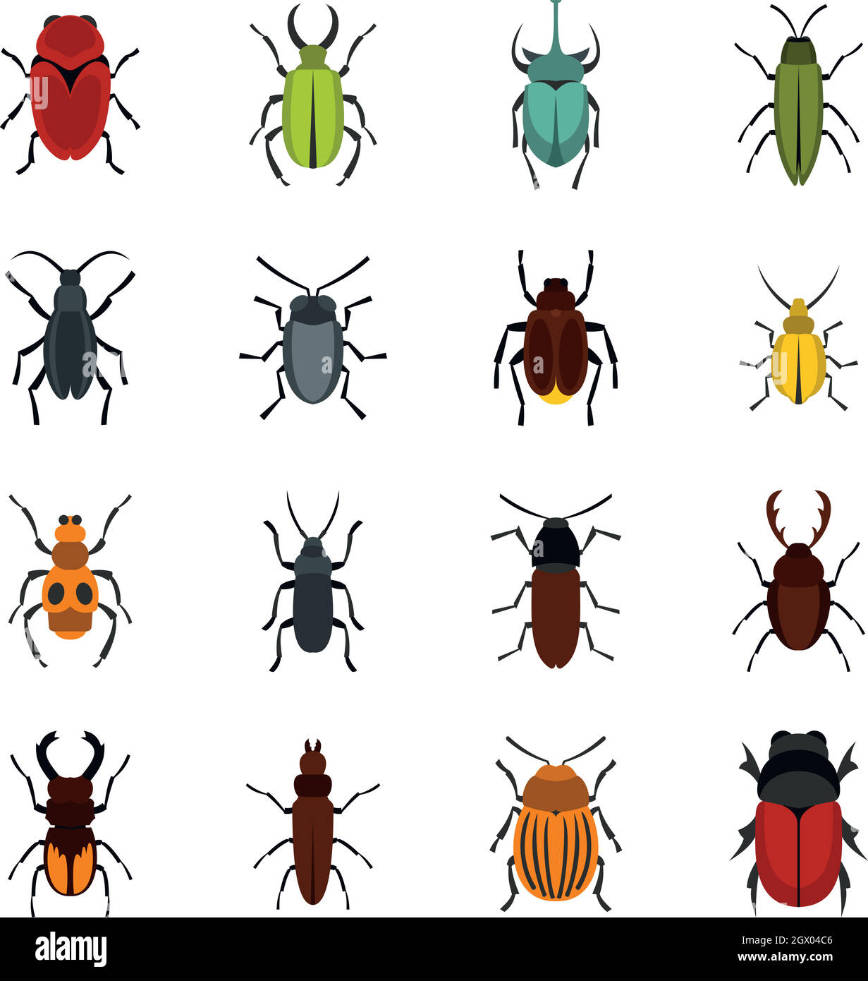 Bugs set flat icons Stock Vector