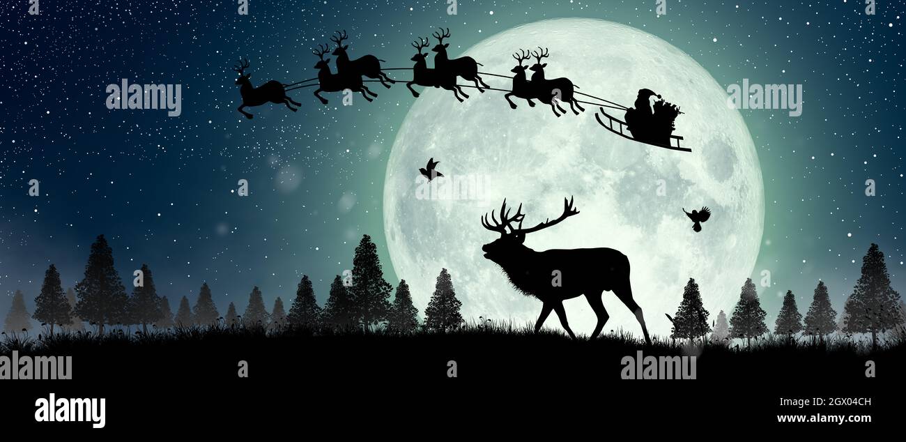 Santa sleigh reindeer flying over hi-res stock photography and images ...
