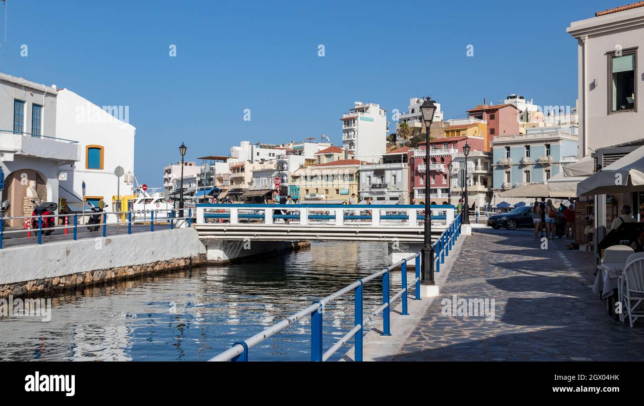 Harbor scene in Agios Nikolaos Stock Photo